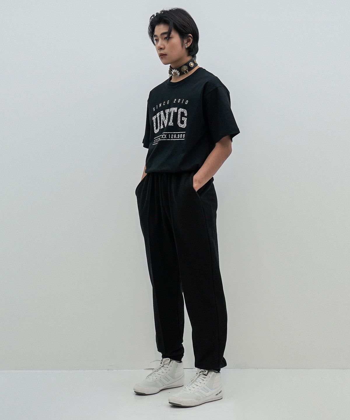 언티지(UNTAGE) 스트링 웨이스트 저지 스웨트 팬츠[Black(UNISEX)]_UTP-FP01