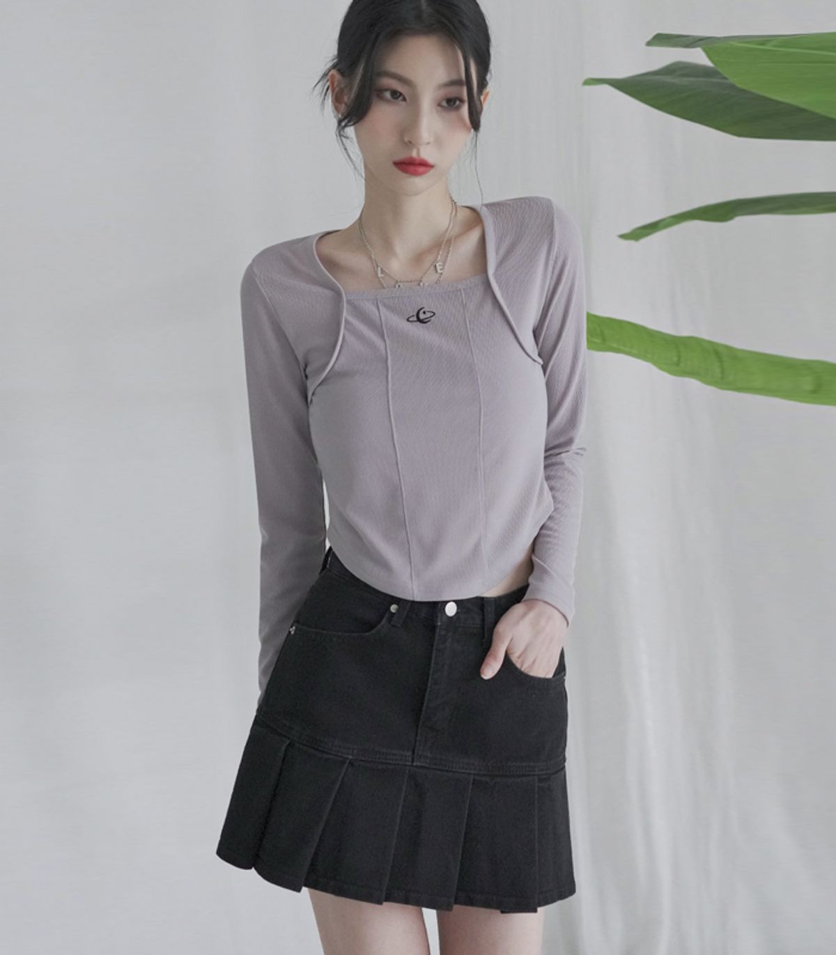 어반드레스(AVANDRESS) Square neck Line crop long sleeve  - 6COL