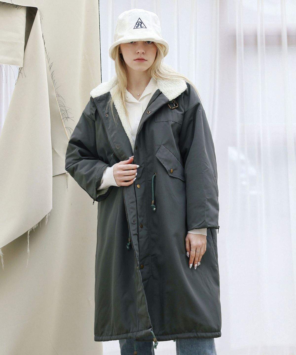 엔오티(NOT) Over-fit fleece string long field coat