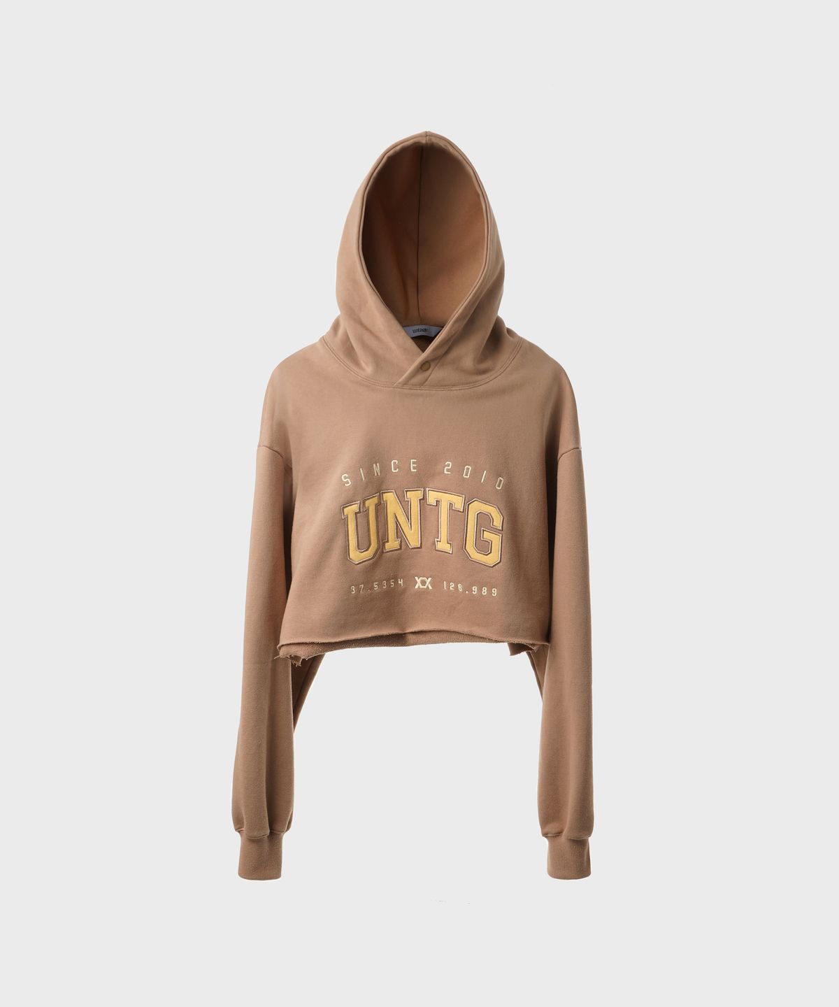 언티지(UNTAGE) 로고 자수 크롭 후드 스웨트 셔츠[Brown(UNISEX)]_UTT-FH06