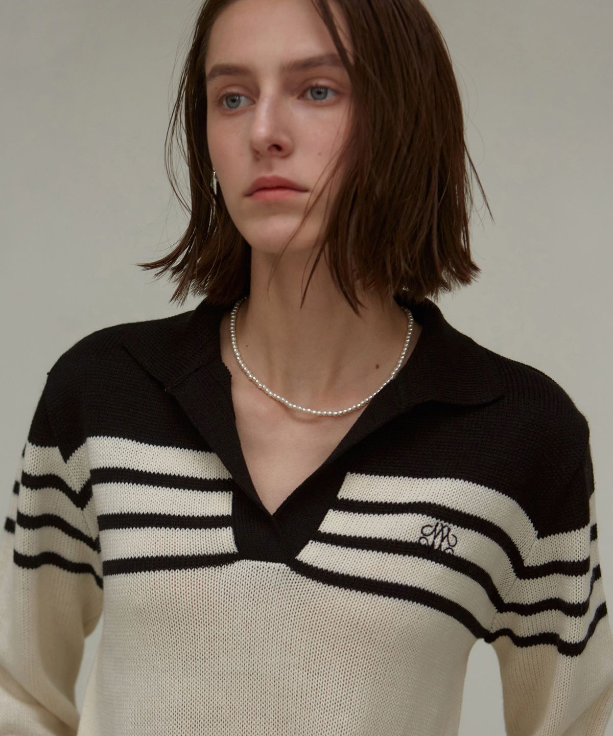 닉앤니콜(NICK&NICOLE) CLASSIC OPEN COLLAR KNIT_BLACK