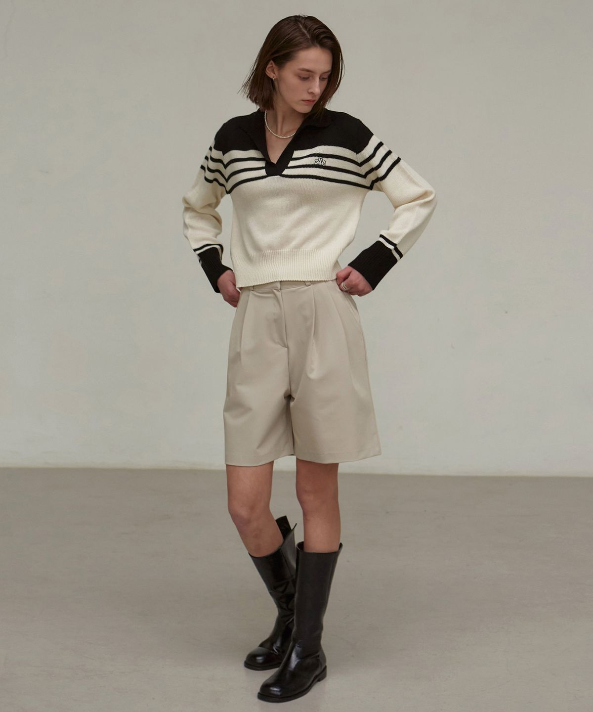 닉앤니콜(NICK&NICOLE) CLASSIC OPEN COLLAR KNIT_BLACK