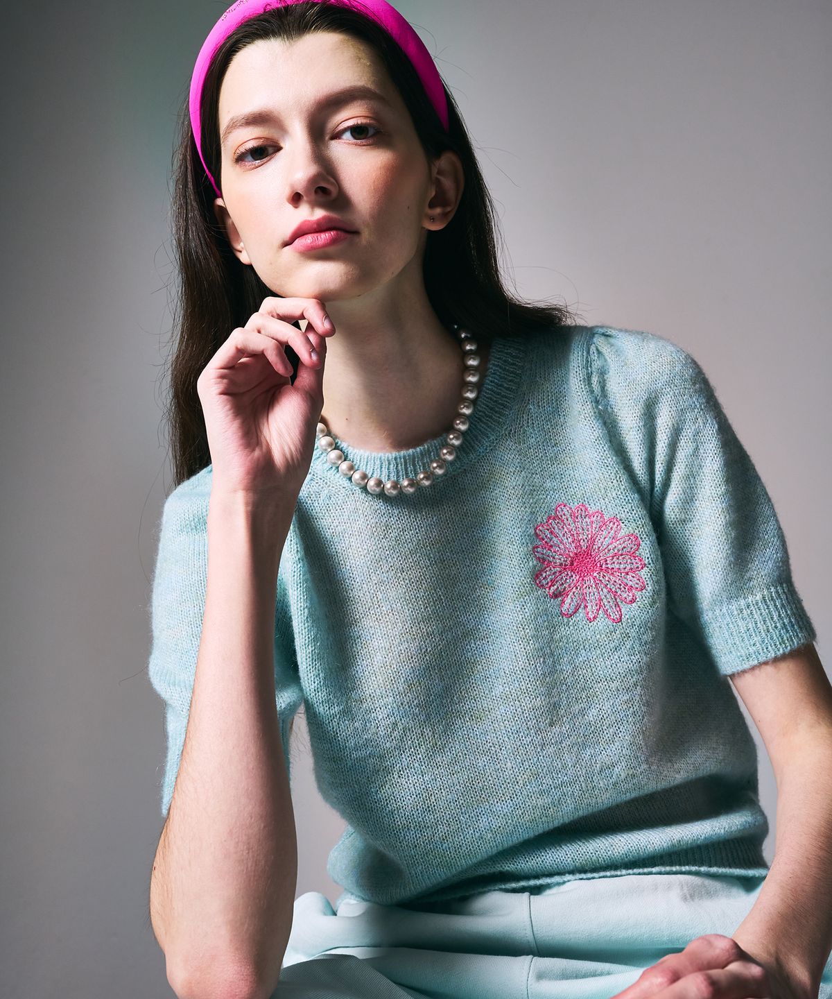 마르디 메크르디(MARDI MERCREDI) MOHAIR TOP PUFF SLEEVE_MINT PINK