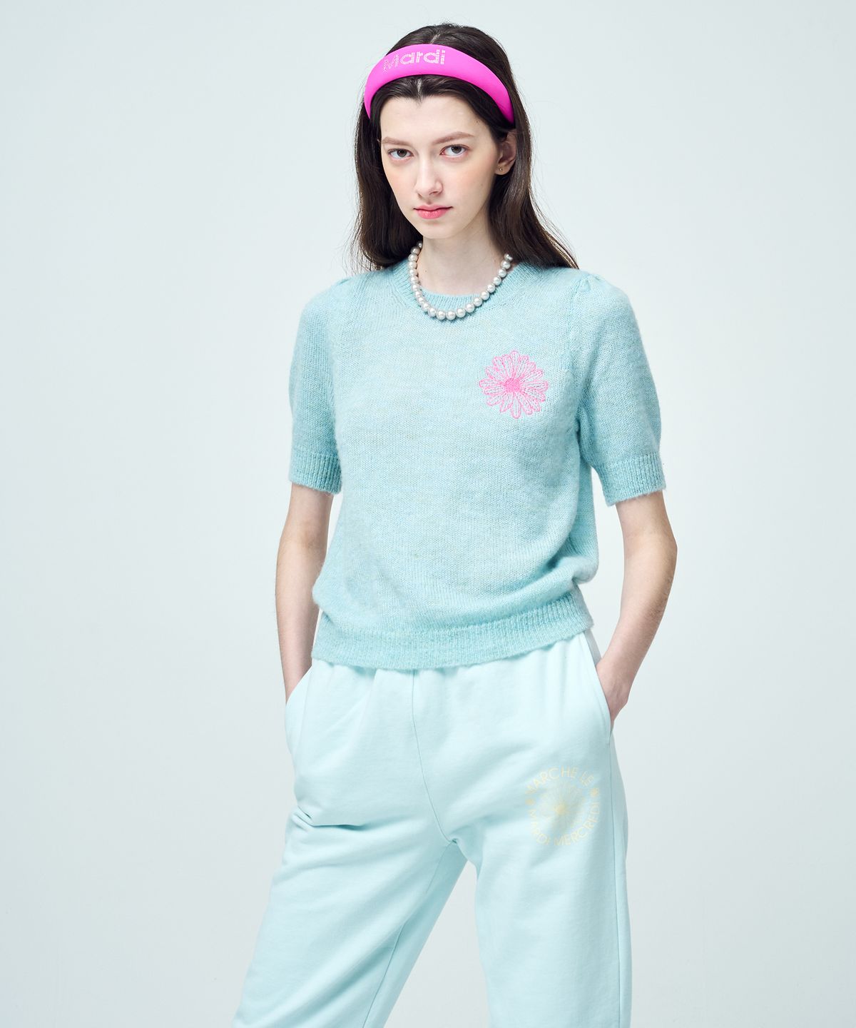 마르디 메크르디(MARDI MERCREDI) MOHAIR TOP PUFF SLEEVE_MINT PINK