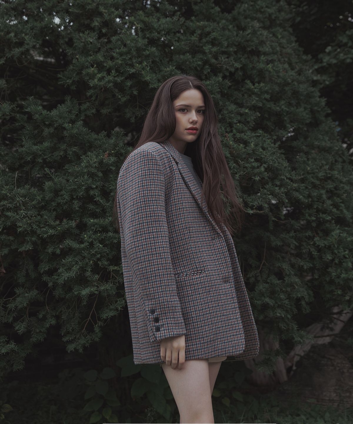에트오소메(ETRE AU SOMMET) WOOL MINI CHECK JAKET (BROWN)