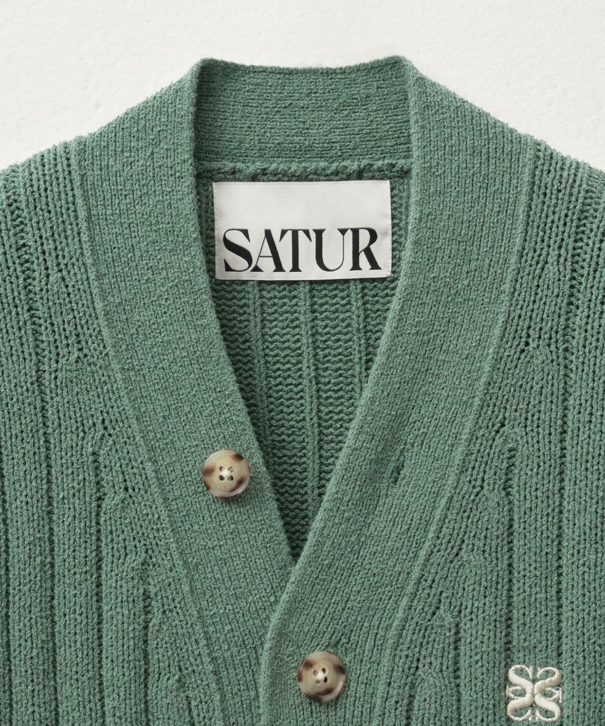 세터(SATUR) 파로 오버 사이즈 부클 가디건 세이지 그린