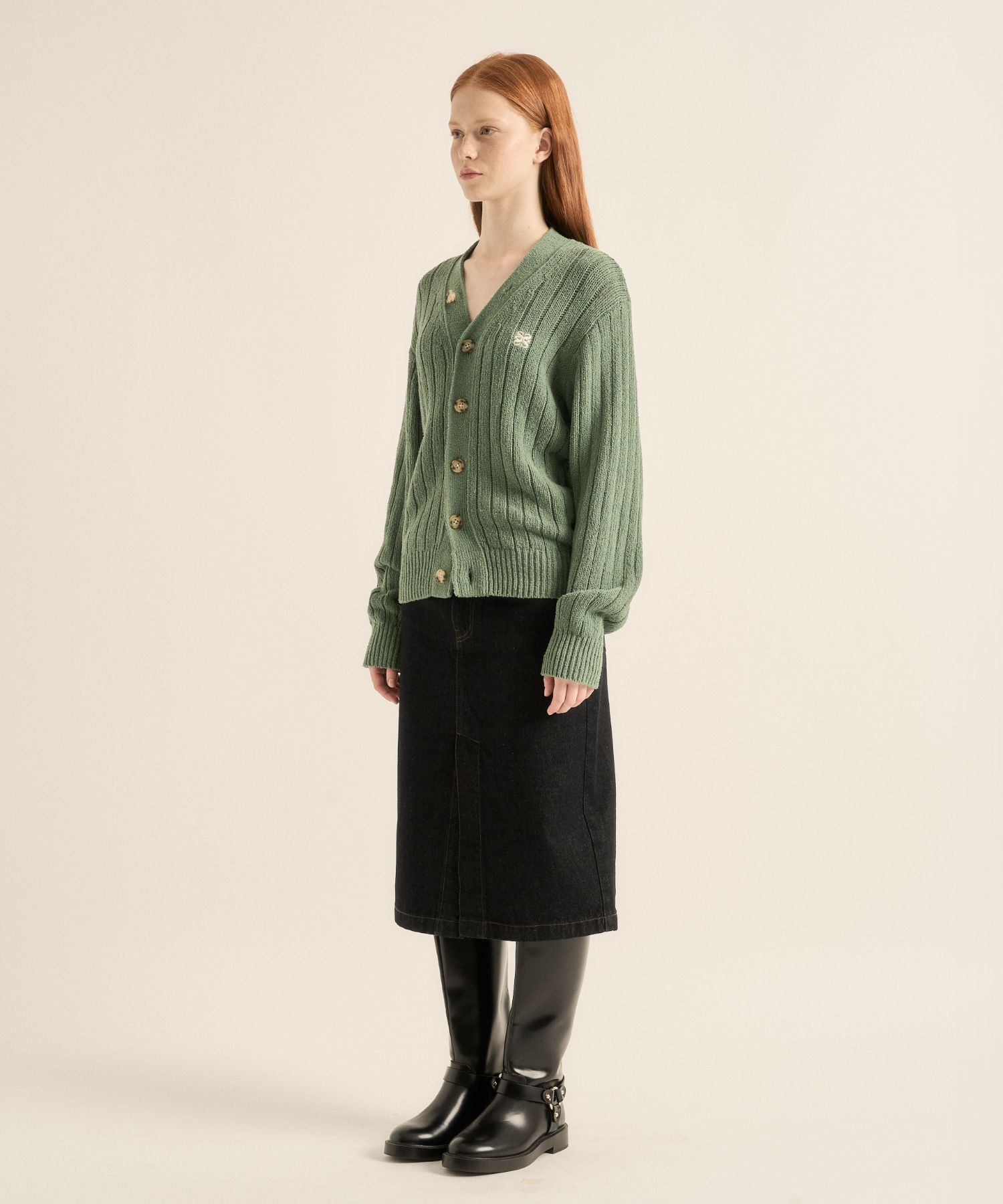 MUSINSA公式 | SATUR Faro Oversized Bookle Cardigan Sage Green