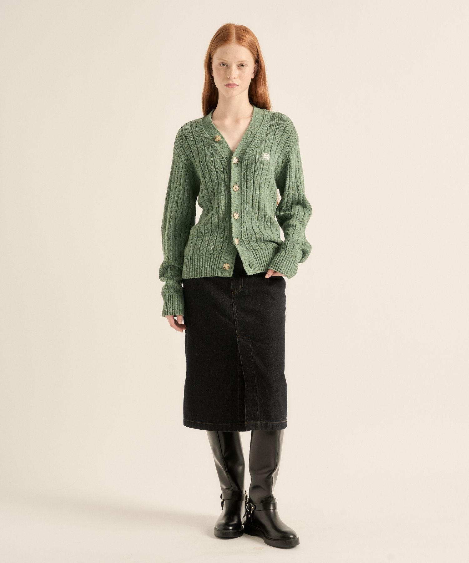 MUSINSA公式 | SATUR Faro Oversized Bookle Cardigan Sage Green