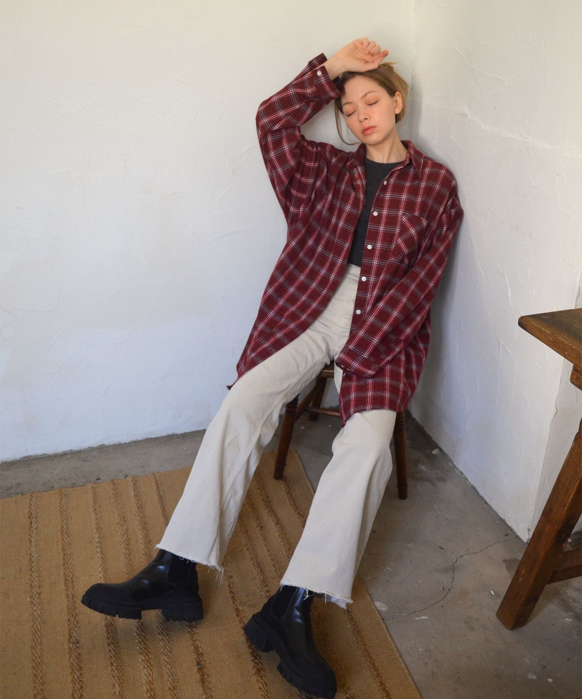 보늬(BONIEE) 오버핏 체크 패턴(Over Fit Check) 셔츠 레드