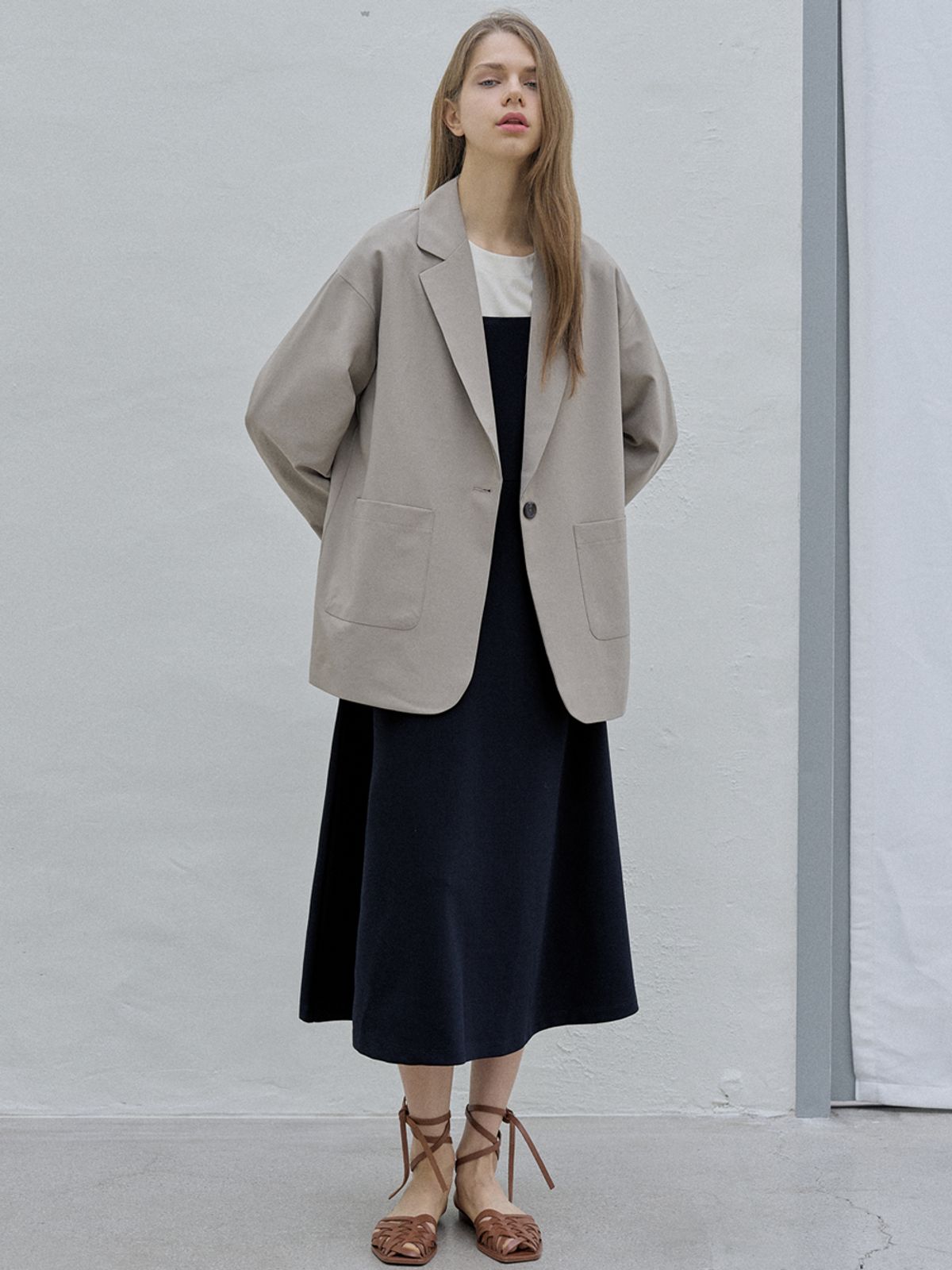 아방(AVANT-G) Overfit Basic Tailored Jacket - Beige