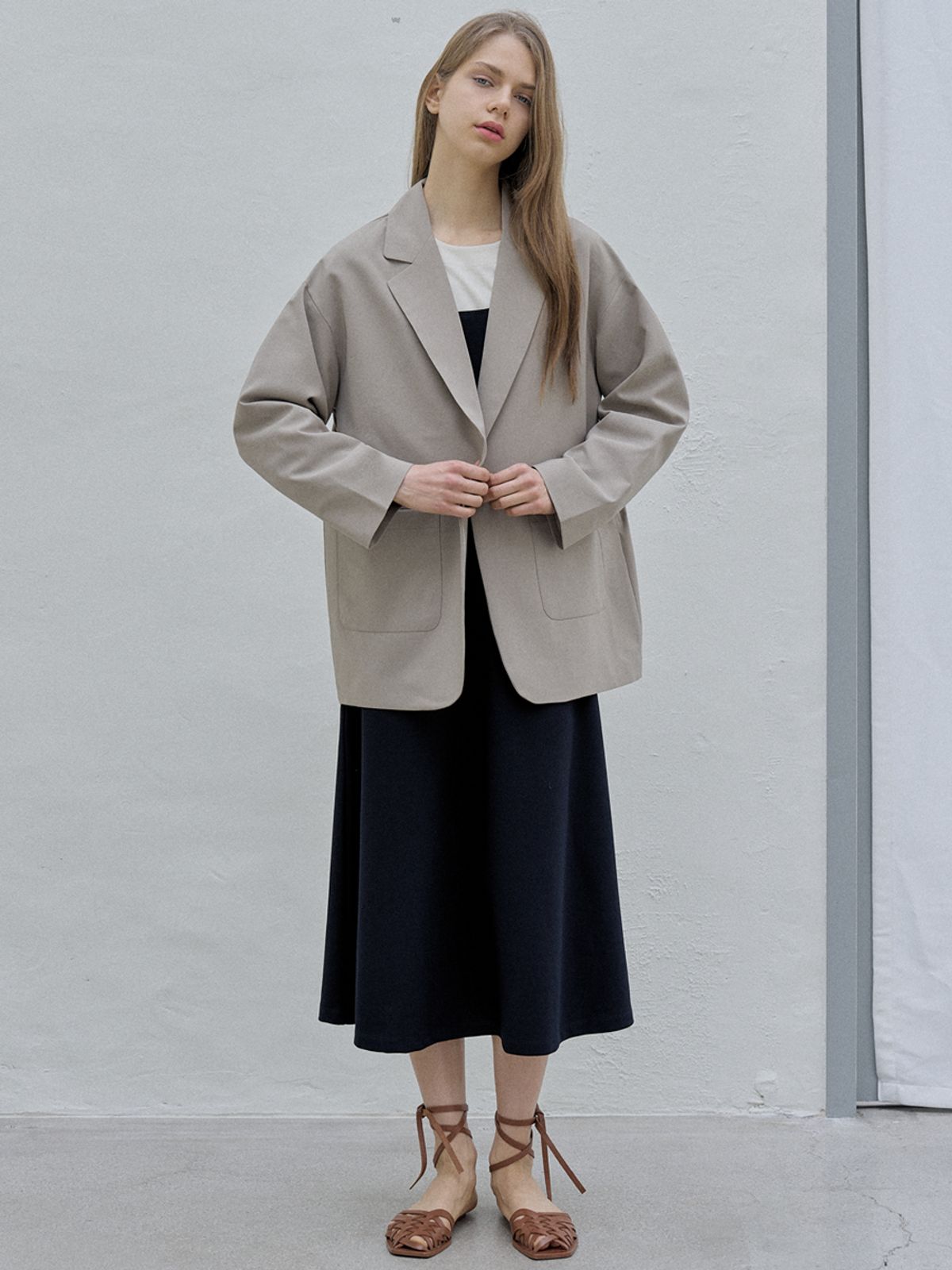 아방(AVANT-G) Overfit Basic Tailored Jacket - Beige