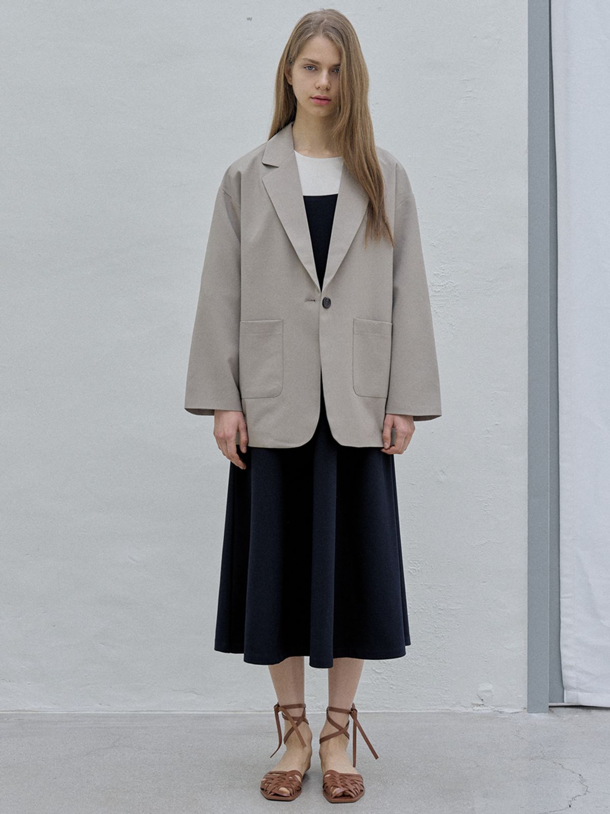 아방(AVANT-G) Overfit Basic Tailored Jacket - Beige
