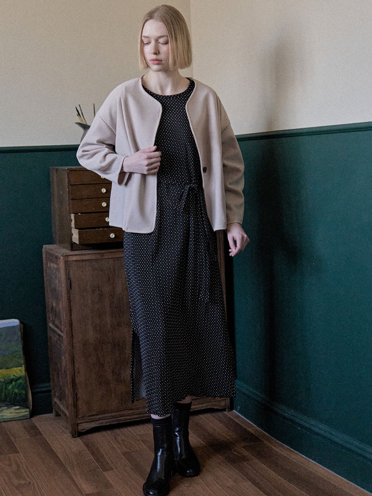 아방(AVANT-G) Round Sleeve Cardigan Jacket - Beige