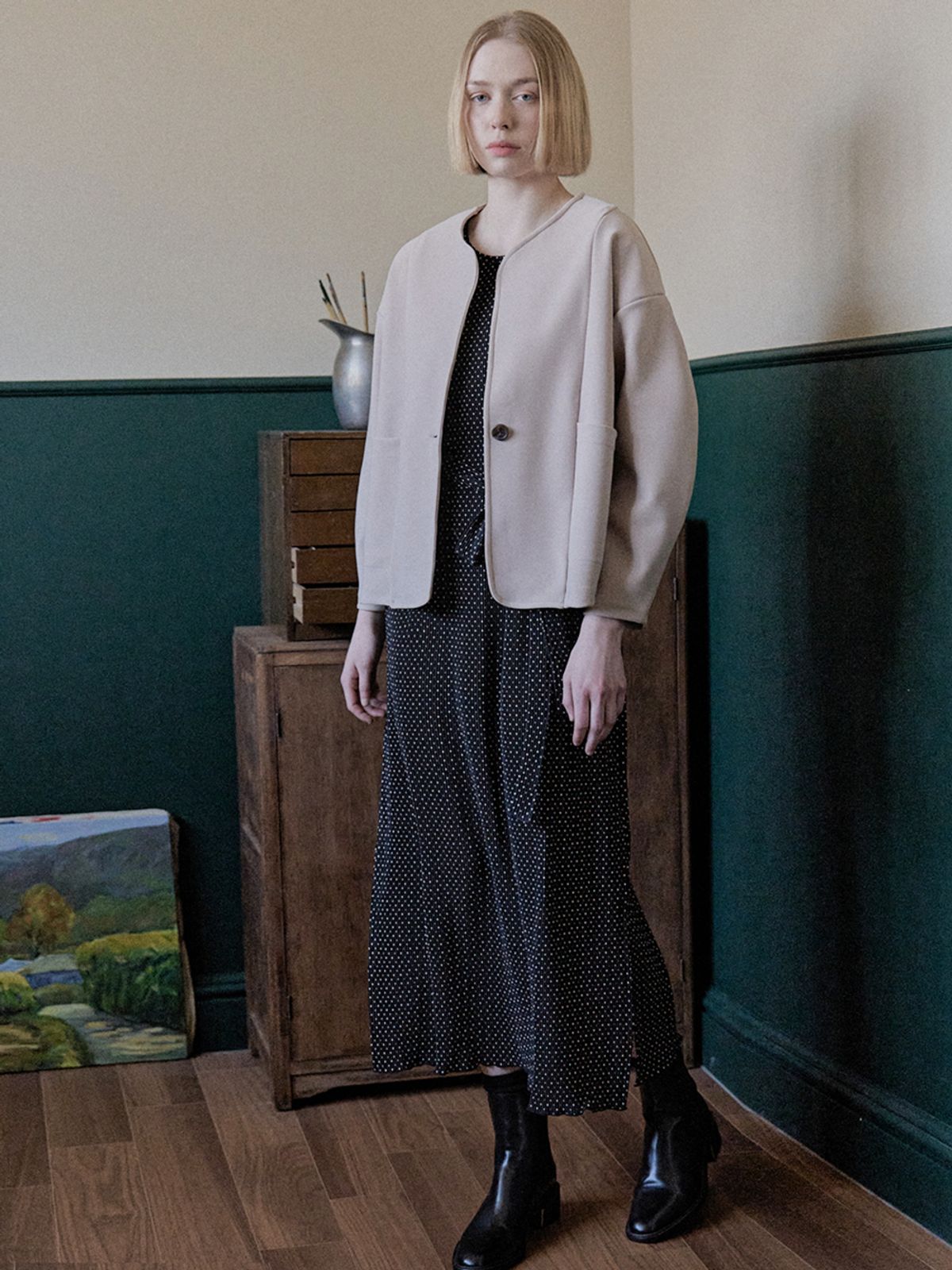 아방(AVANT-G) Round Sleeve Cardigan Jacket - Beige