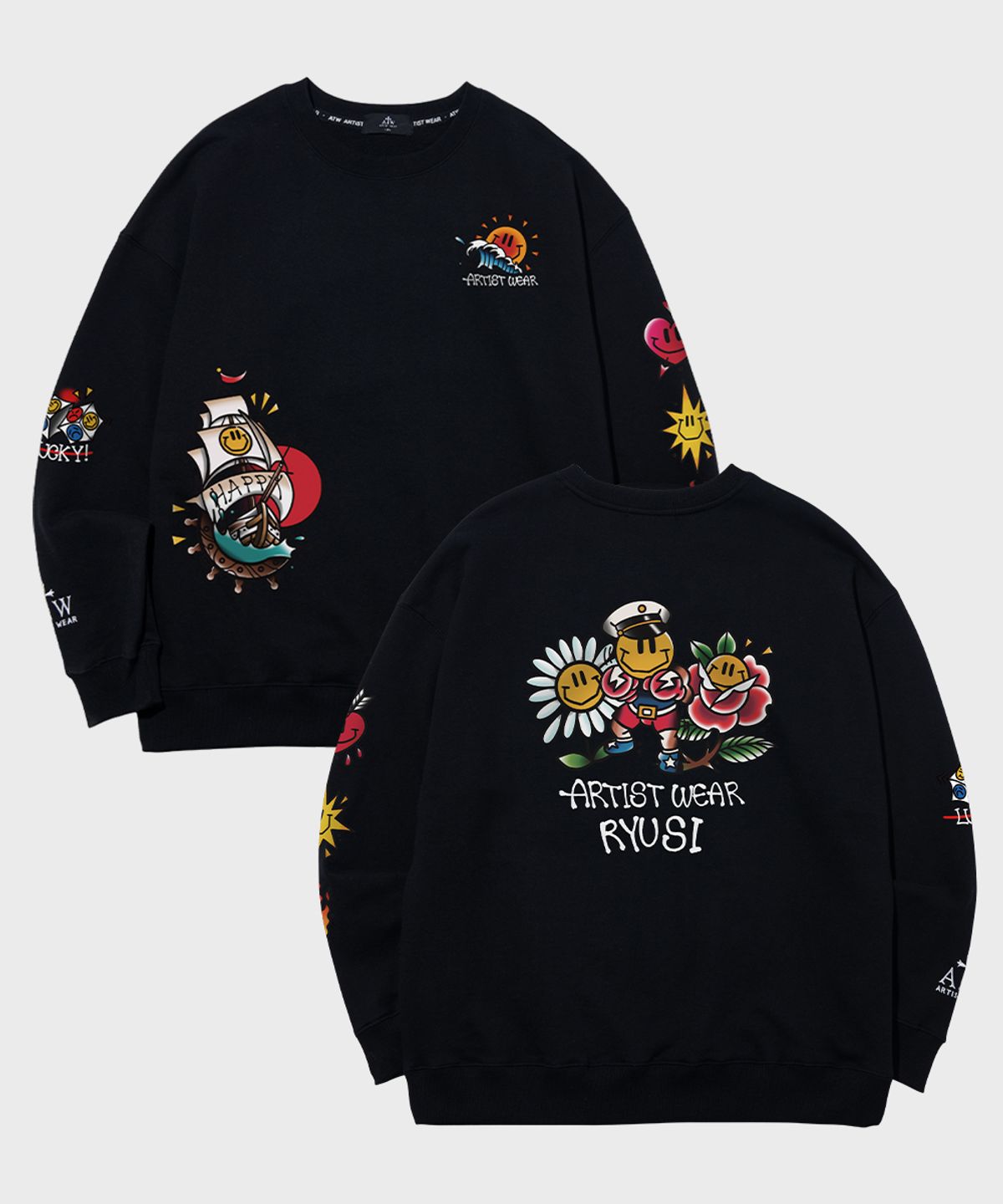 아티스트웨어(ARTISTWEAR) [ATW X RYUSI] 해바라기 스마일 맨투맨