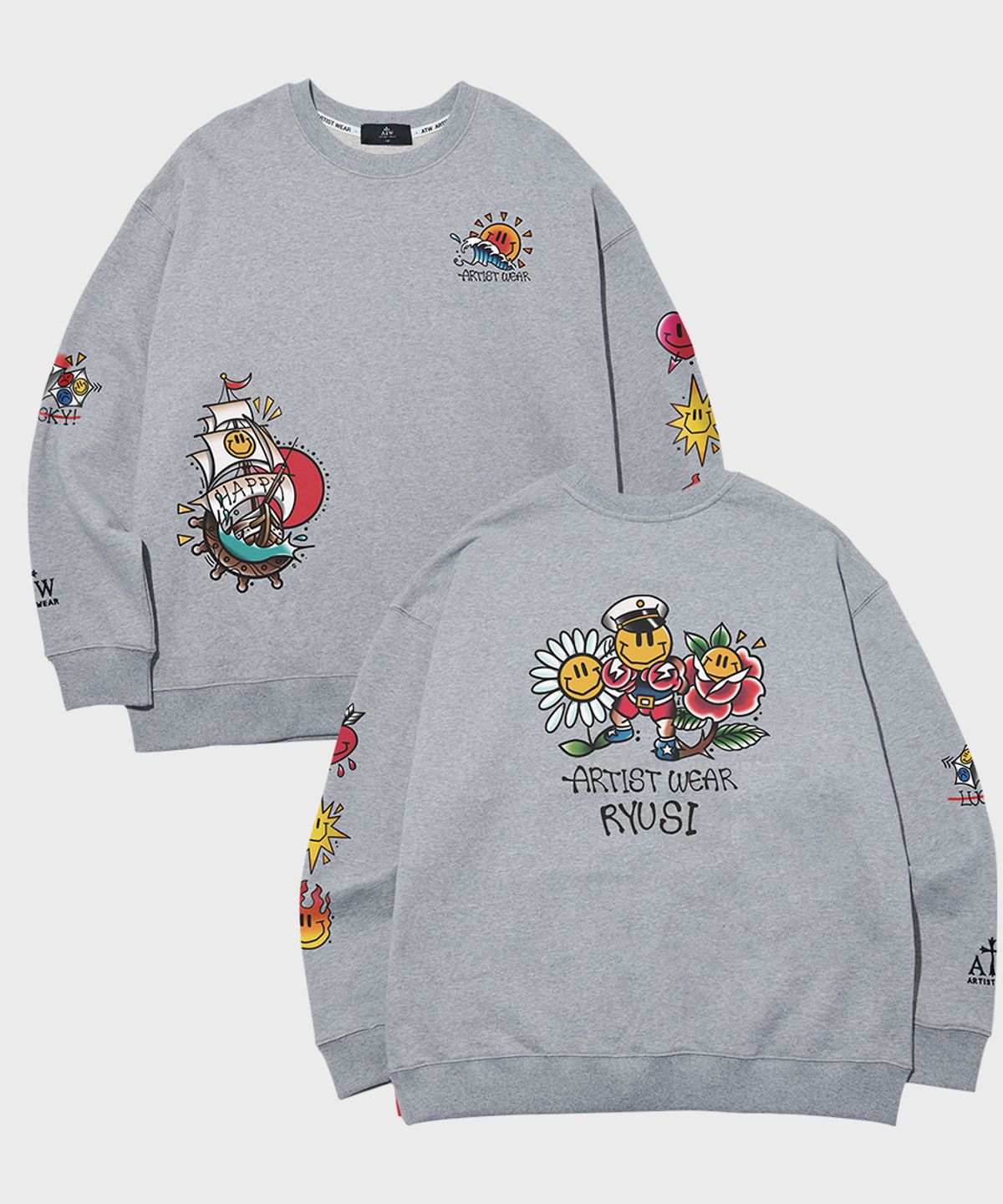 아티스트웨어(ARTISTWEAR) [ATW X RYUSI] 해바라기 스마일 맨투맨