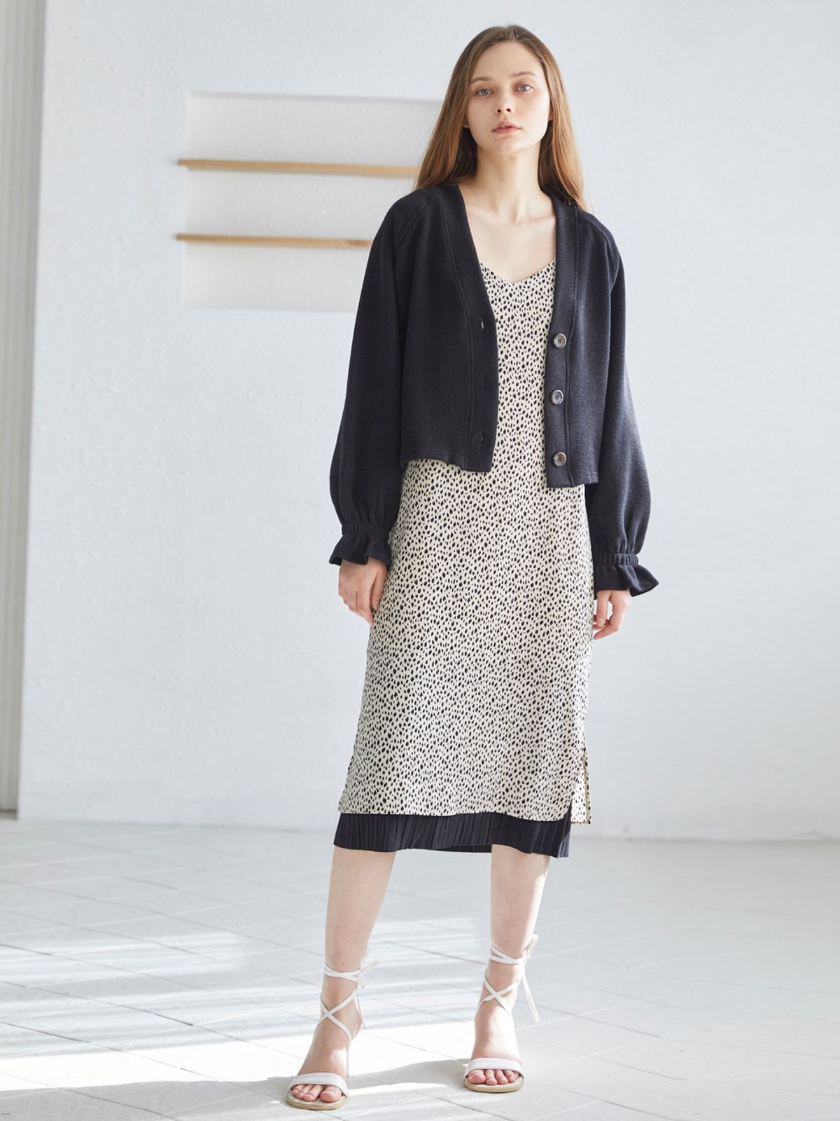 아방(AVANT-G) Leopard Sleeveless Layered Dress - Beige