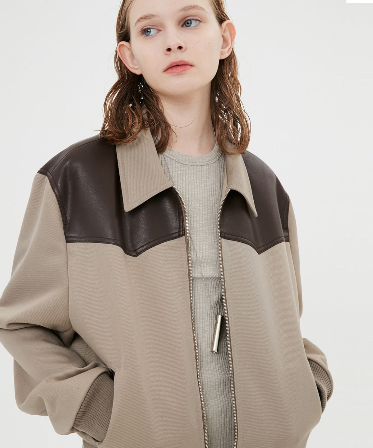 문선(MOONSUN) UNISEX Lunar Western 2-Way Zip Blouson [Beige]