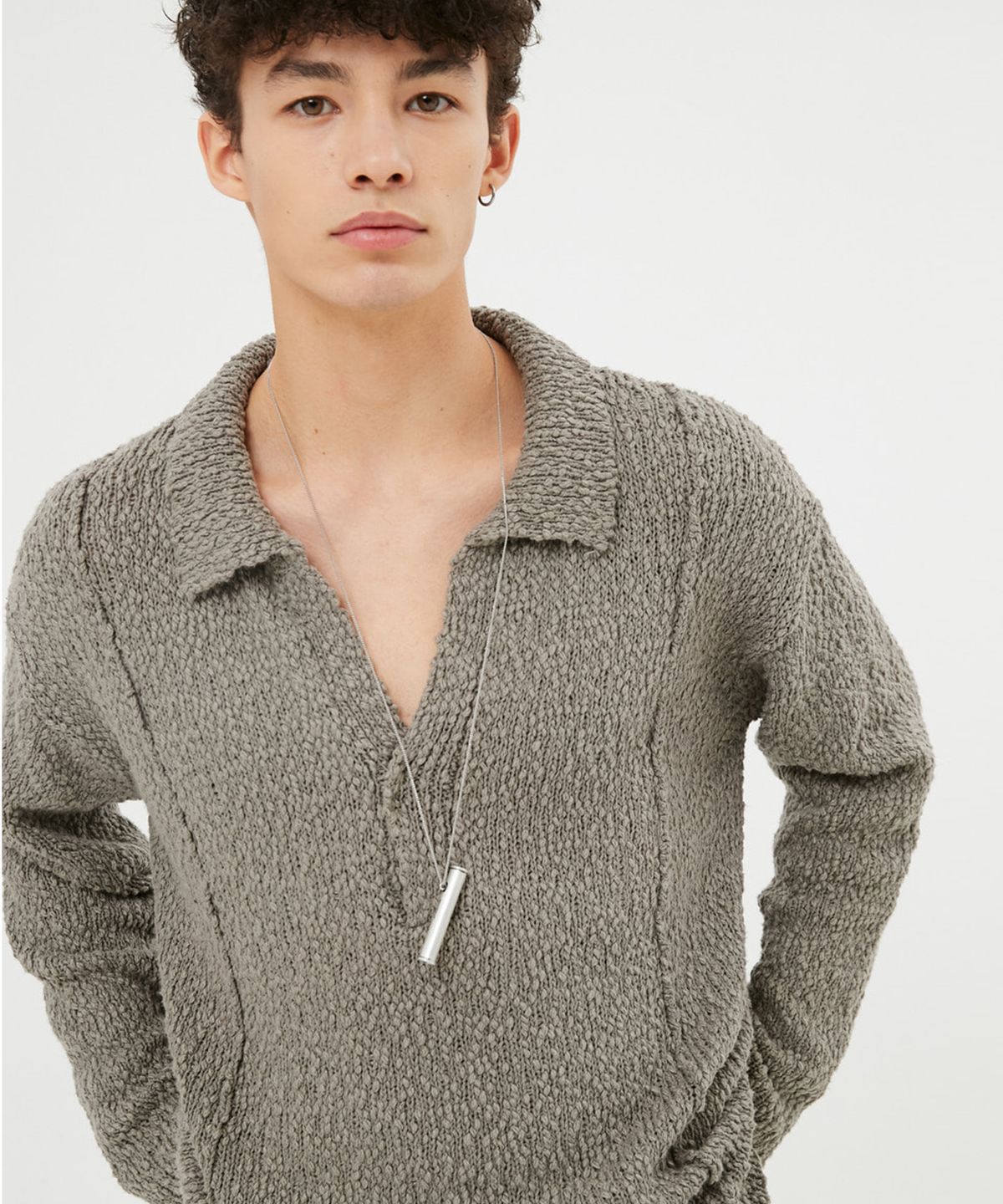 문선 아카이브(MOONSUN ARCHIVE) UNISEX Roen Pin Tuck Loosfit Collar Knit [Mocha]