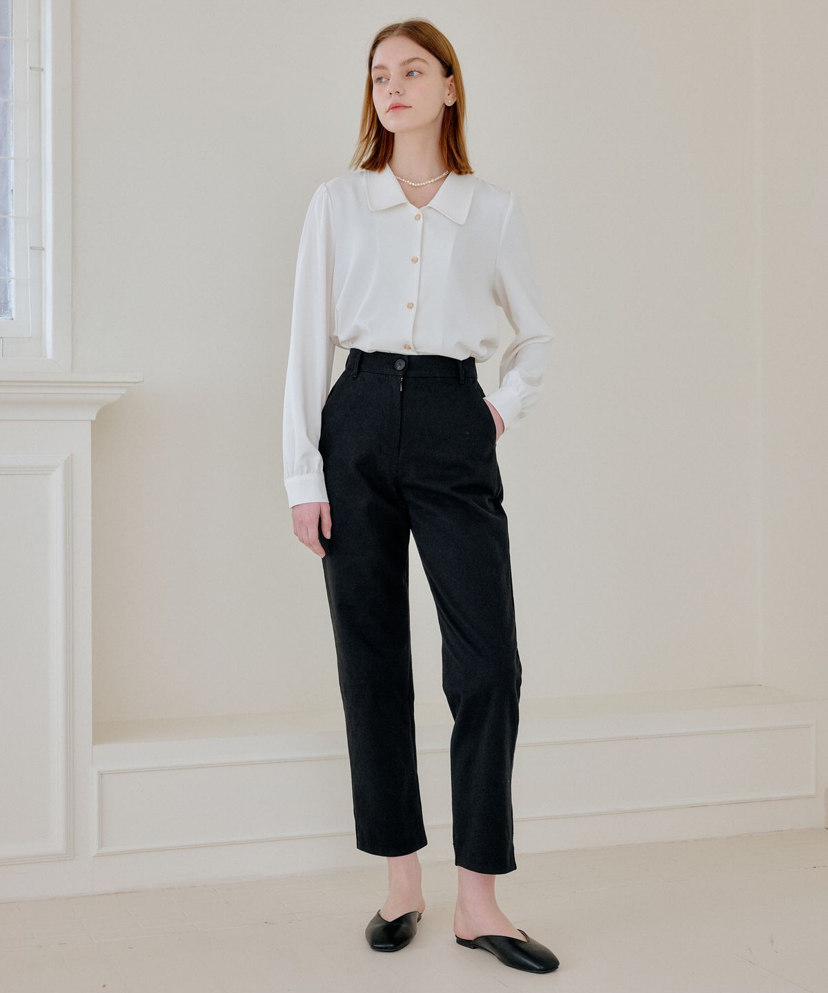 엽페(YUPPE) COTTON CROP PANTS_BLACK