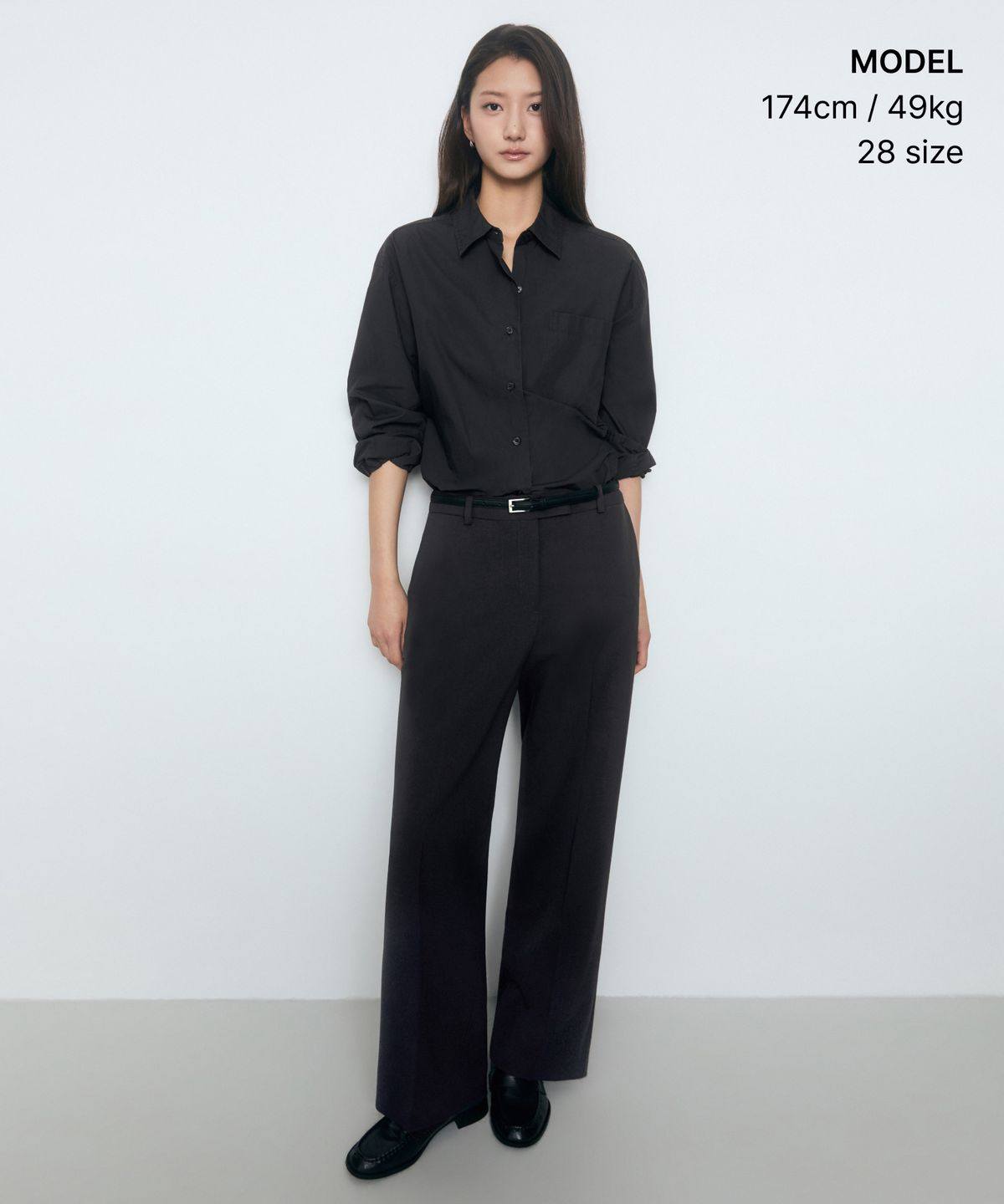 무신사 스탠다드 우먼(MUSINSA STANDARD WOMAN) 우먼즈 와이드 히든 밴딩 슬랙스 [다크 그레이]