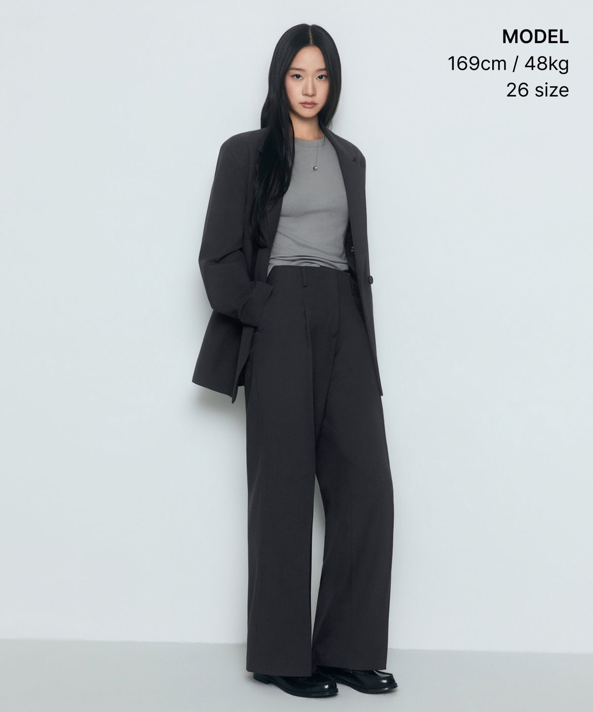 무신사 스탠다드 우먼(MUSINSA STANDARD WOMAN) 우먼즈 웨이스트밴들리스 와이드 슬랙스 [그레이]