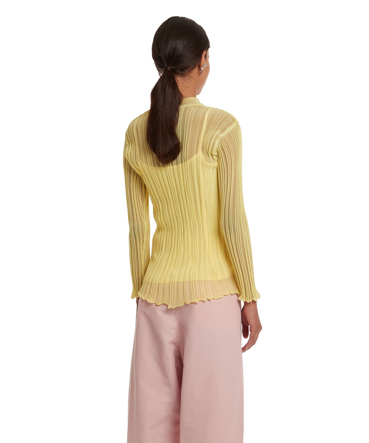 트렁크프로젝트(TRUNK PROJECT) Semi-Sheer Ribbed-Knit Sweater_Yellow