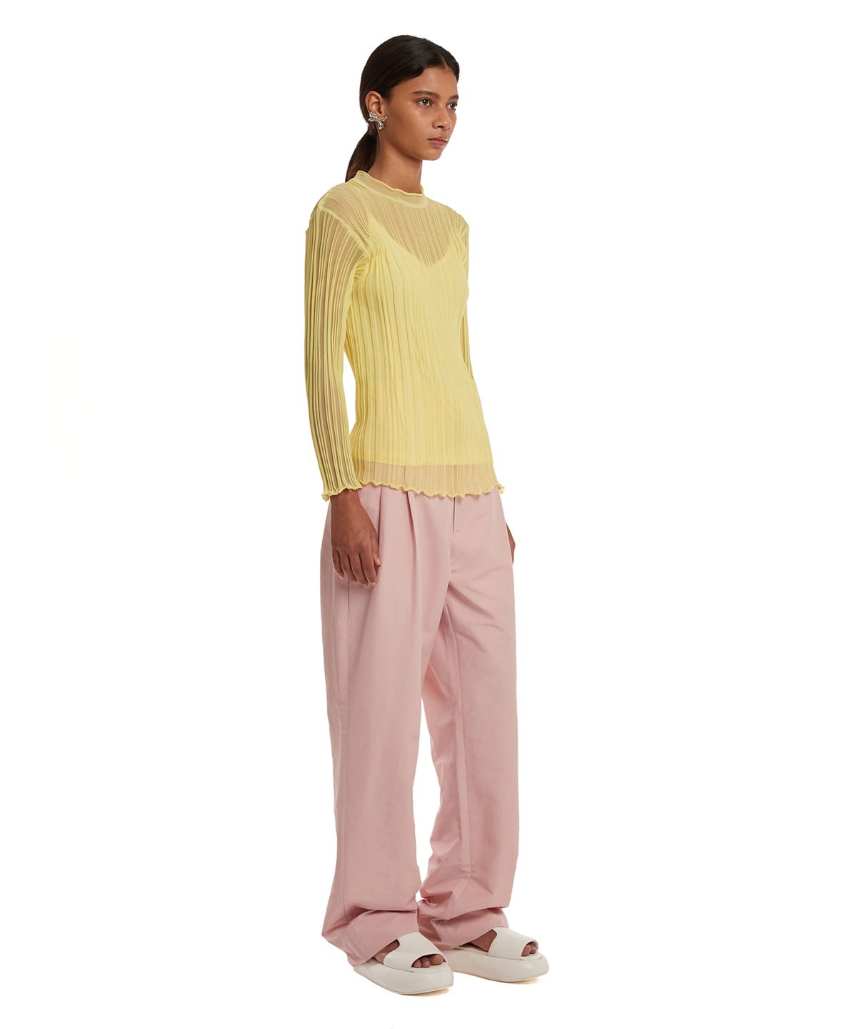 트렁크프로젝트(TRUNK PROJECT) Semi-Sheer Ribbed-Knit Sweater_Yellow