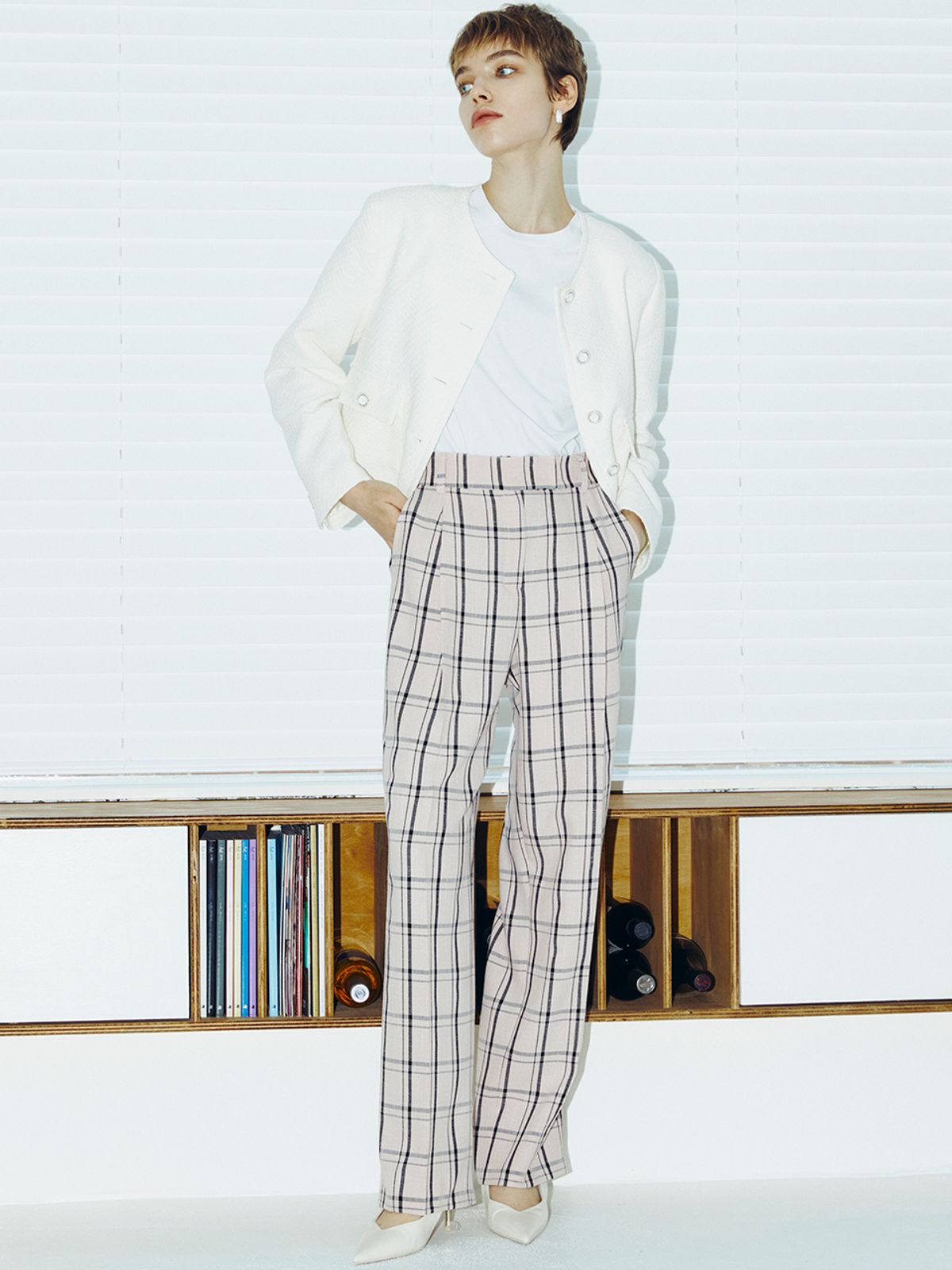 누브(NOUVE) Check Wide Trousers - Pink