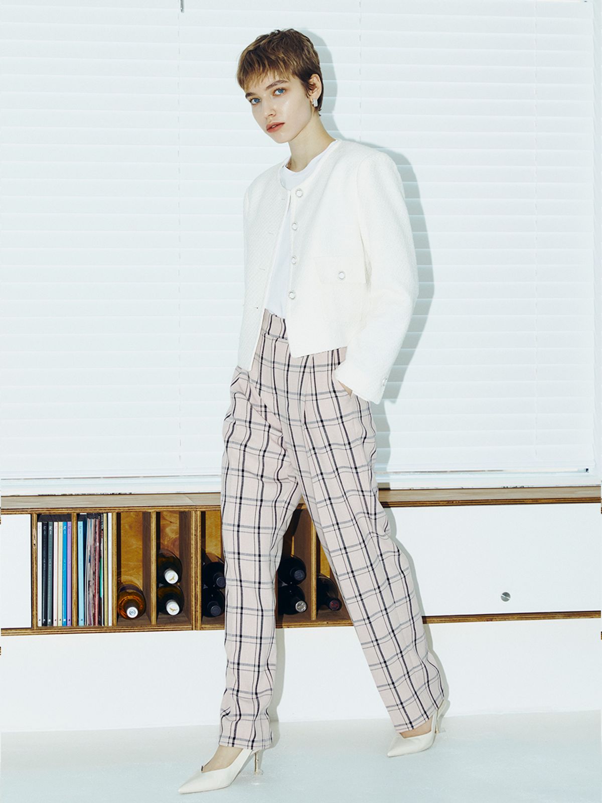 누브(NOUVE) Check Wide Trousers - Pink