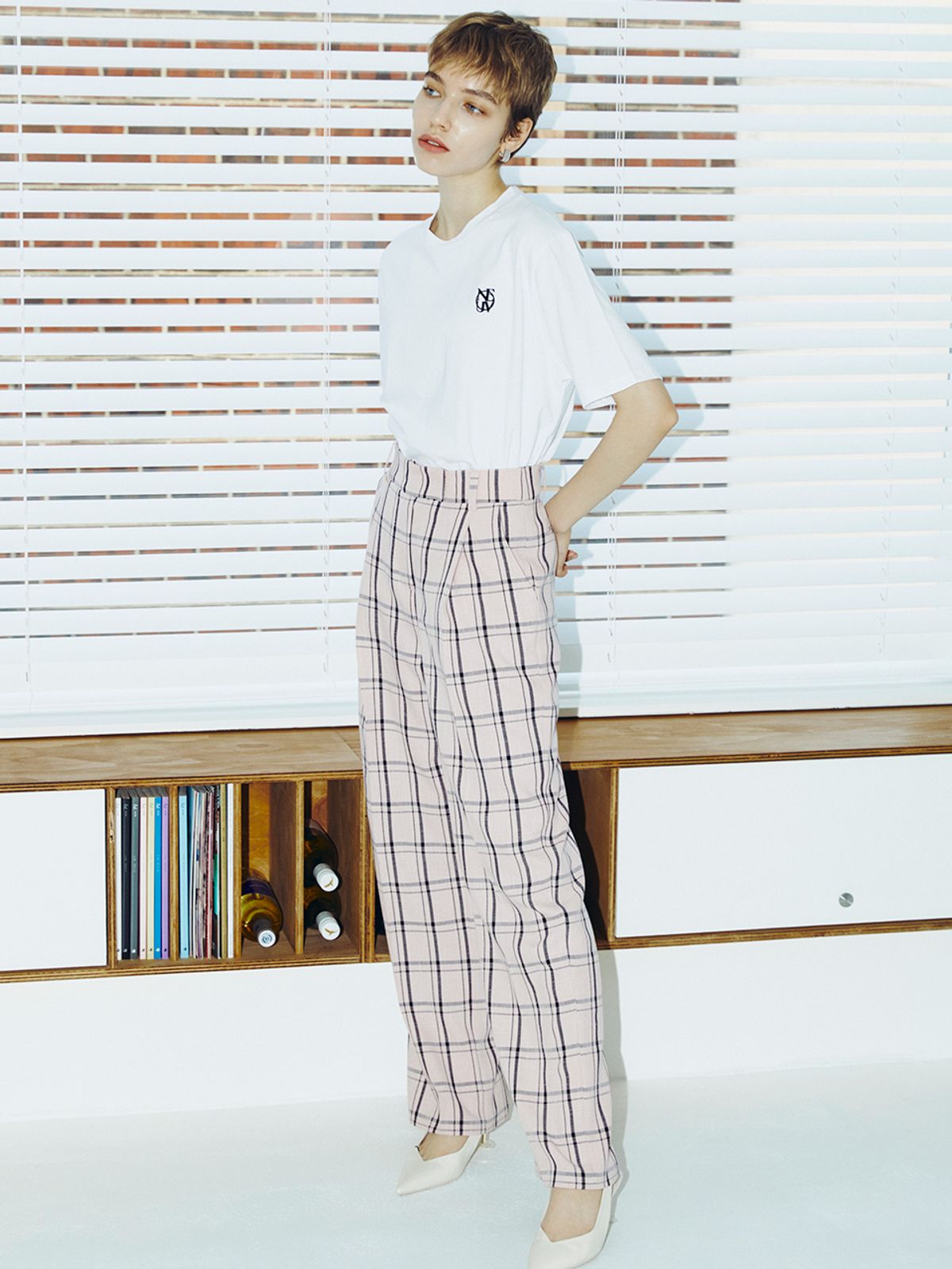 누브(NOUVE) Check Wide Trousers - Pink