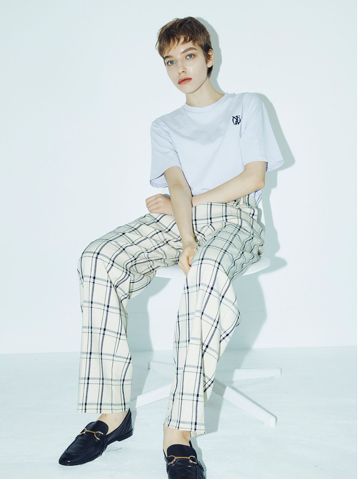 누브(NOUVE) Check Wide Trousers - Cream