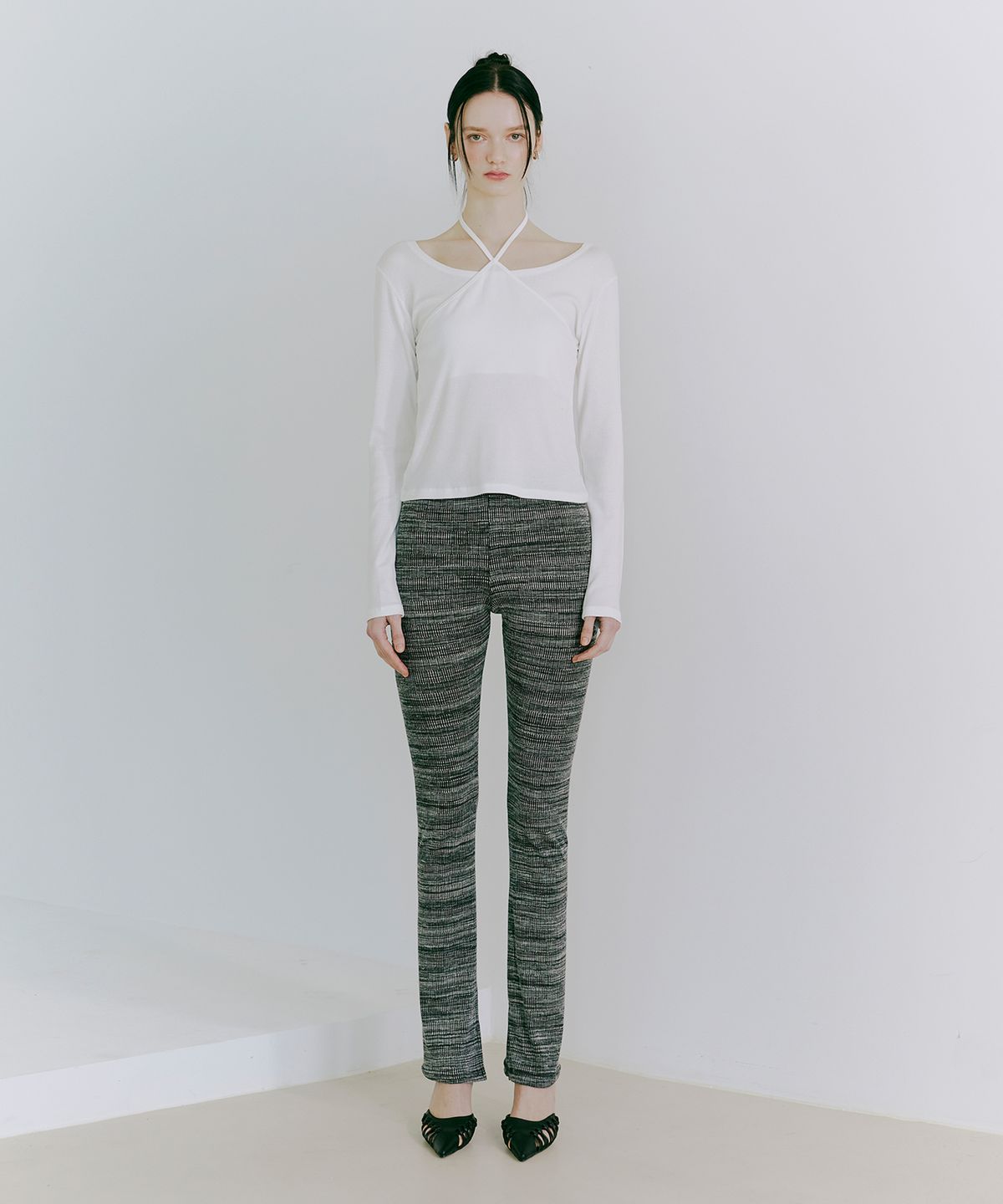 에트몽(ETMON) Slim Boots Cut Banding Pants  Mix Black