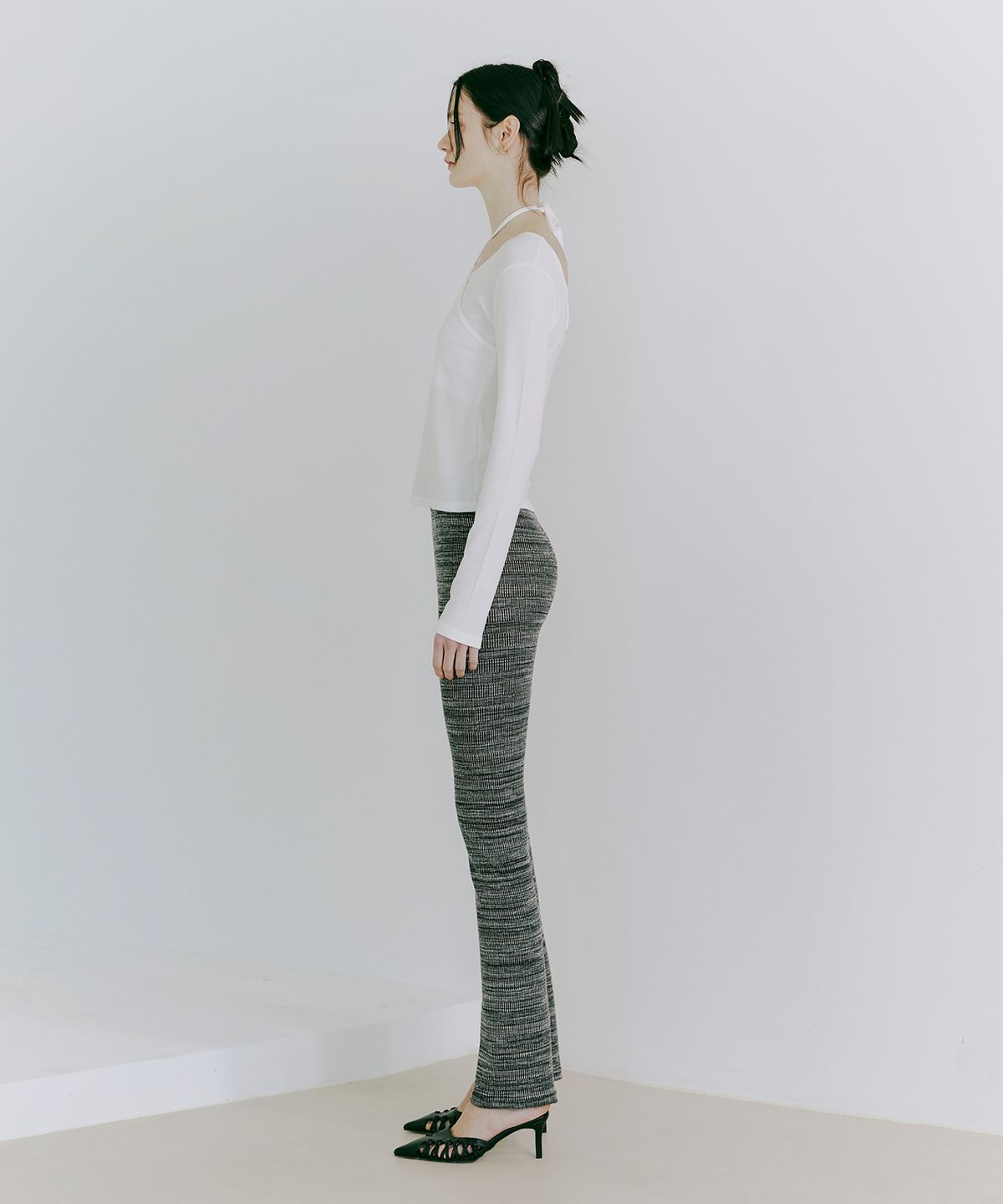 에트몽(ETMON) Slim Boots Cut Banding Pants  Mix Black
