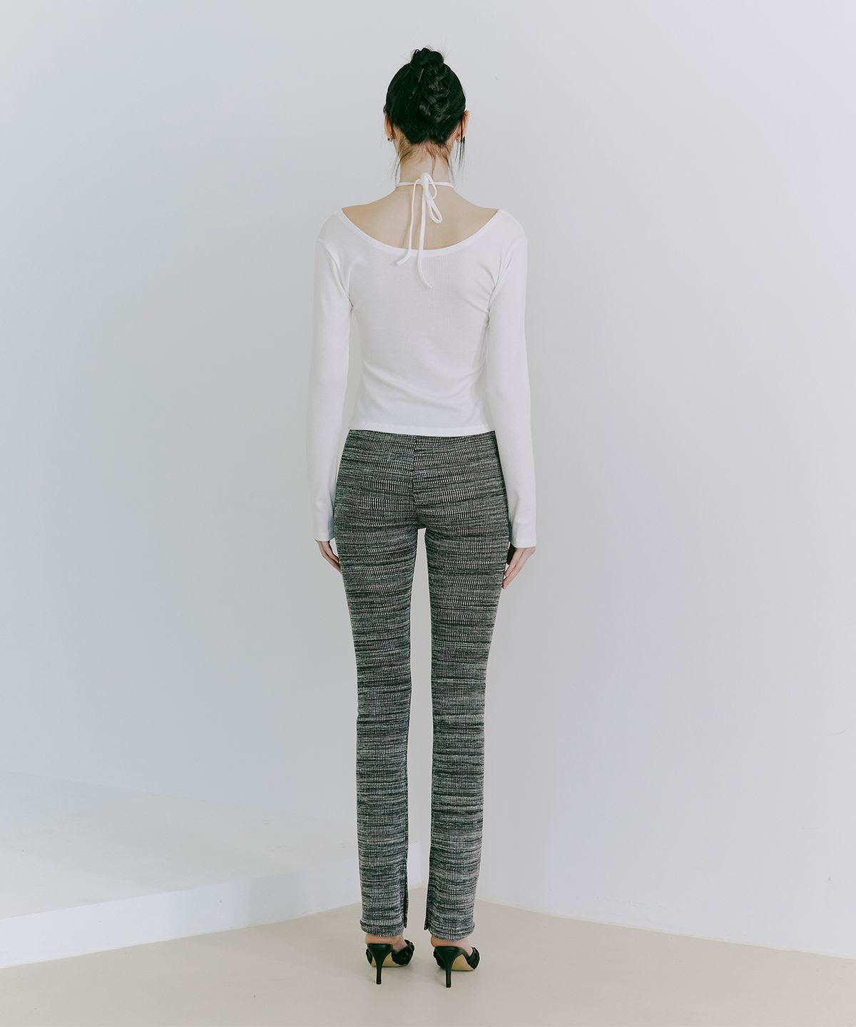 에트몽(ETMON) Slim Boots Cut Banding Pants  Mix Black