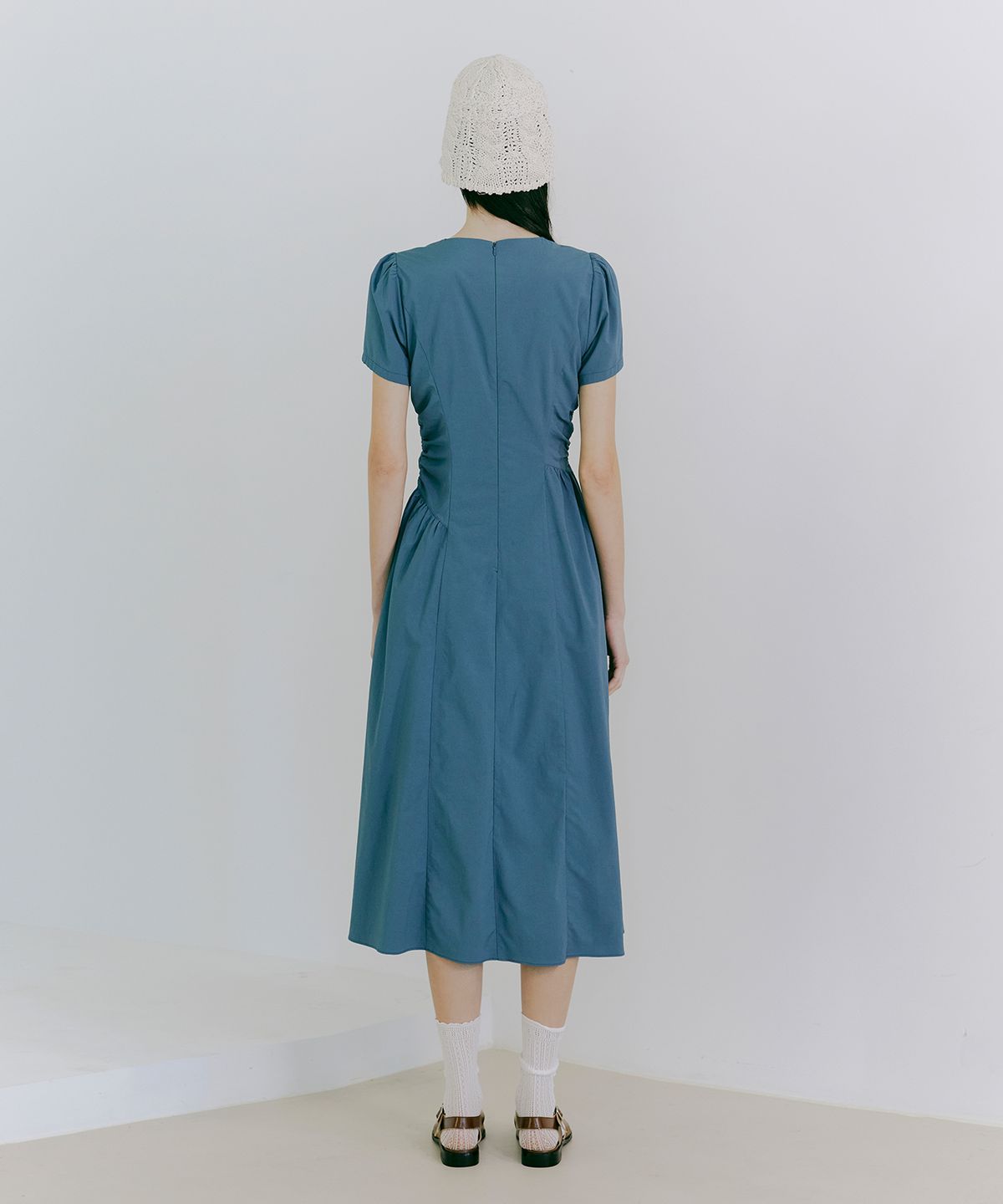 에트몽(ETMON) Side Shirring Dress  Blue Green