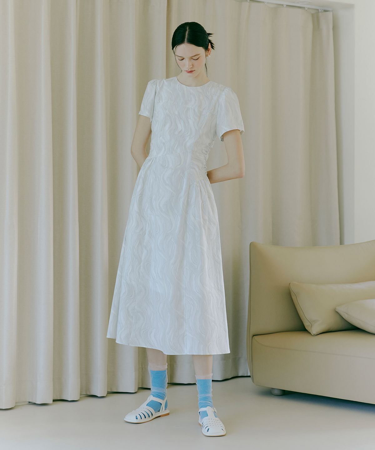 에트몽(ETMON) Side Shirring Dress  Pale Green