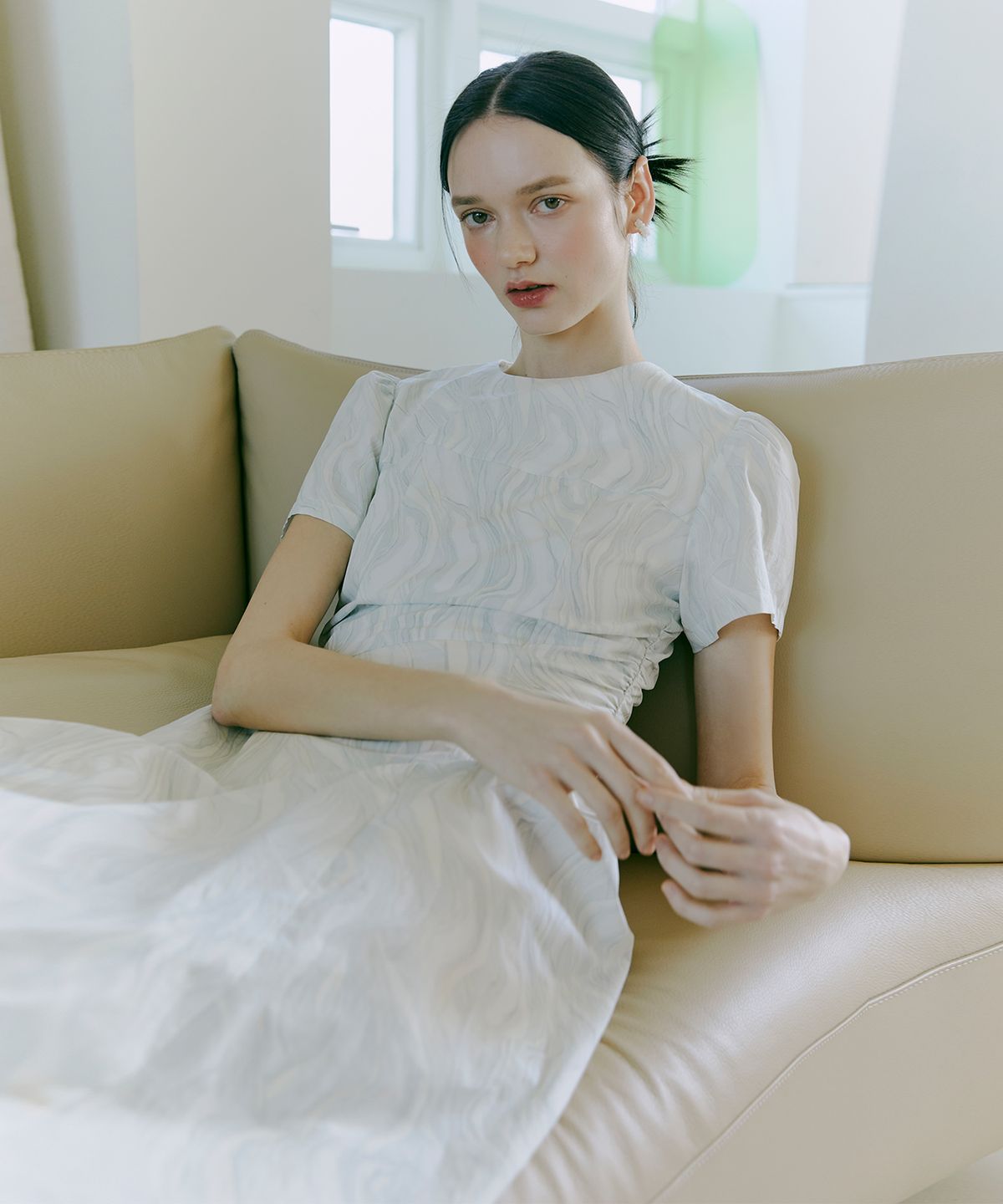 에트몽(ETMON) Side Shirring Dress  Pale Green