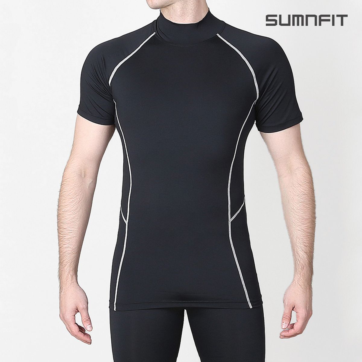 썸앤핏(SUMNFIT) 블락 하이넥 반팔 컴프레션
