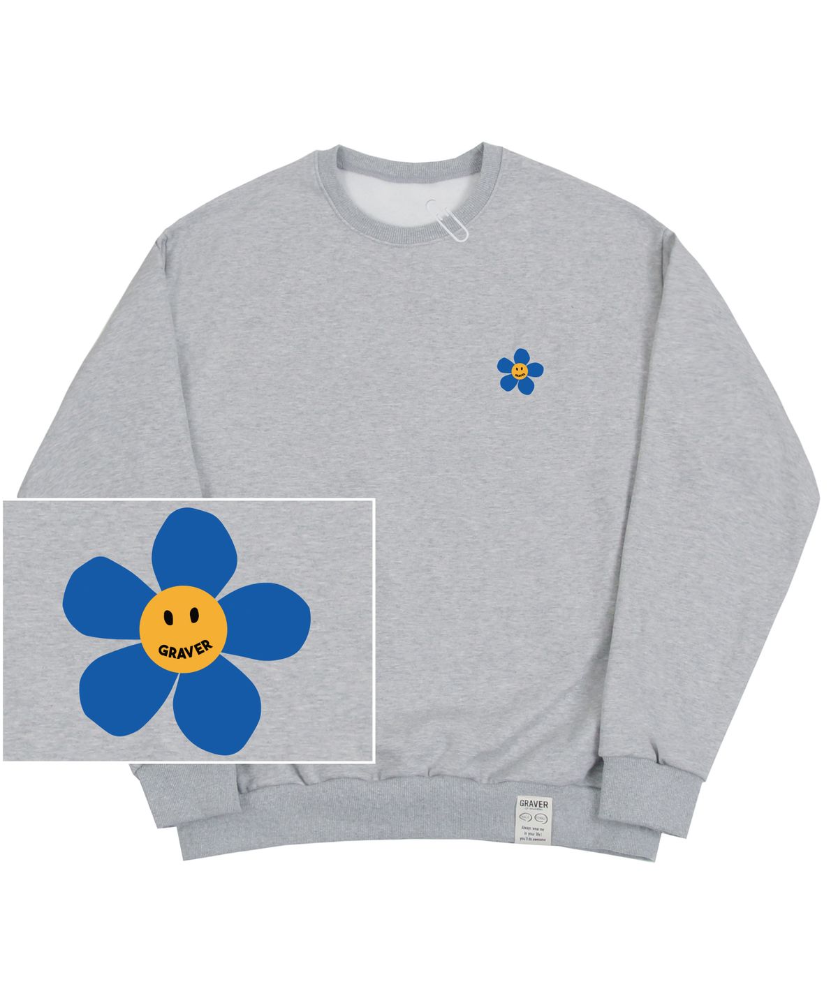 그레이버(GRAVER) [UNISEX]블루 플라워도트 스마일로고 맨투맨_그레이