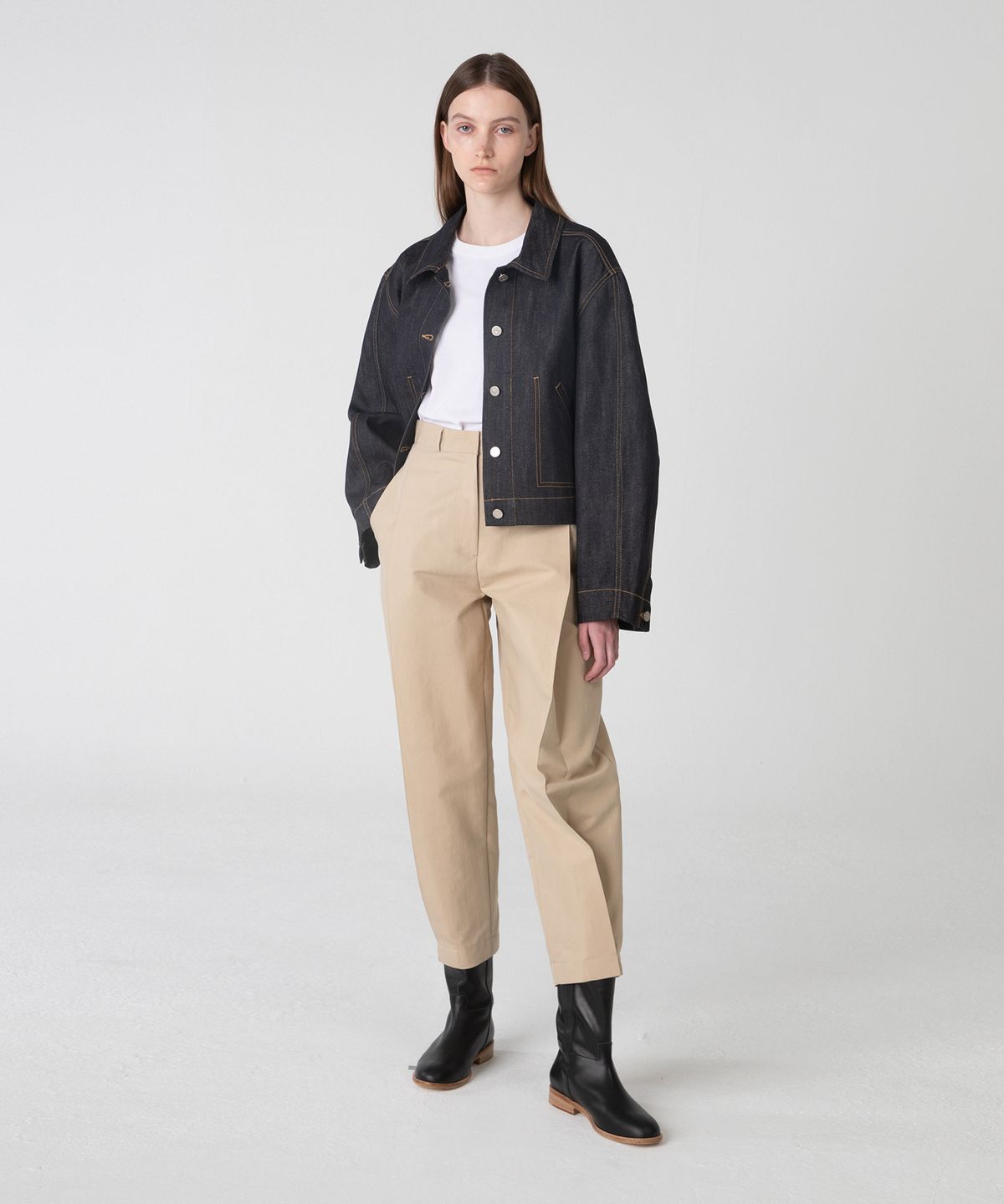 르바(LEVAR) Raw-denim Crop Jacket