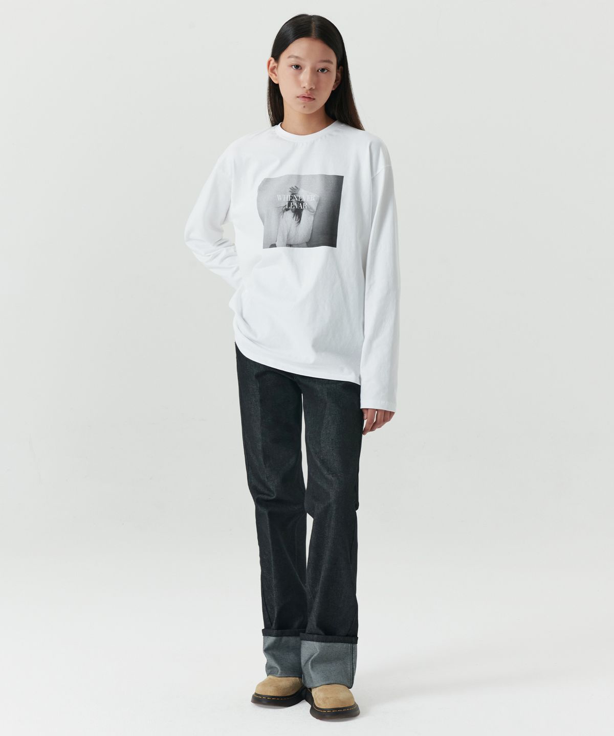 르바(LEVAR) Raw-denim Turn-up Jeans - Indigo Black