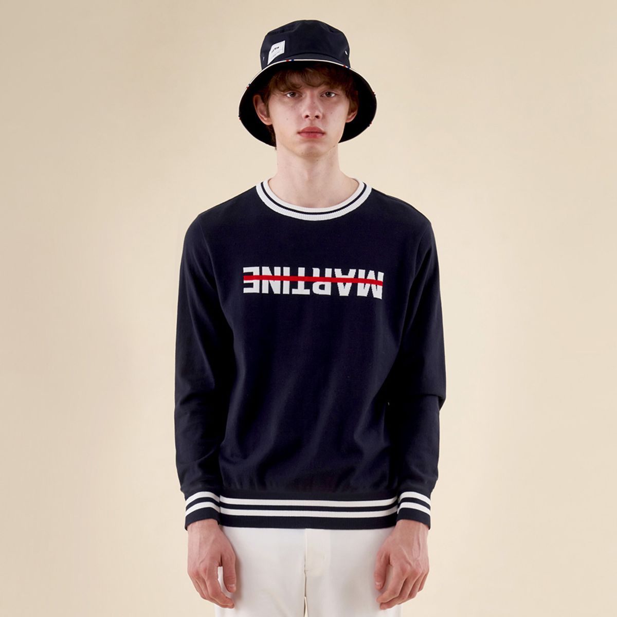 마틴골프(MARTINE GOLF) Reverse Logo Round Knit_Navy (Men)