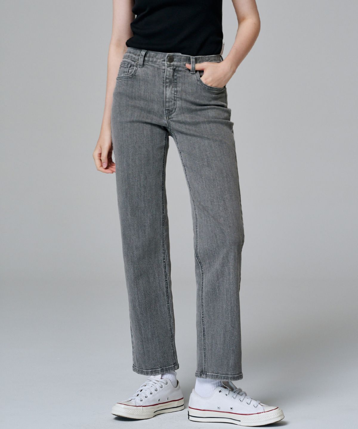 마롭(MALOUPE) 9108 크롭 세미 와이드 데님팬츠 (라이트그레이)