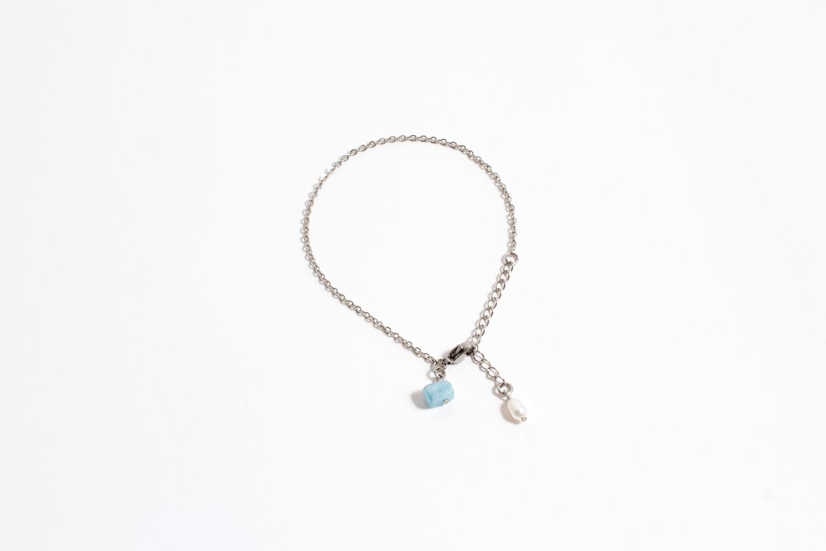 모드곤(MODGONE) 아쿠아마린 & 진주 체인 팔찌 Aquamarine with Pearl Bracelet