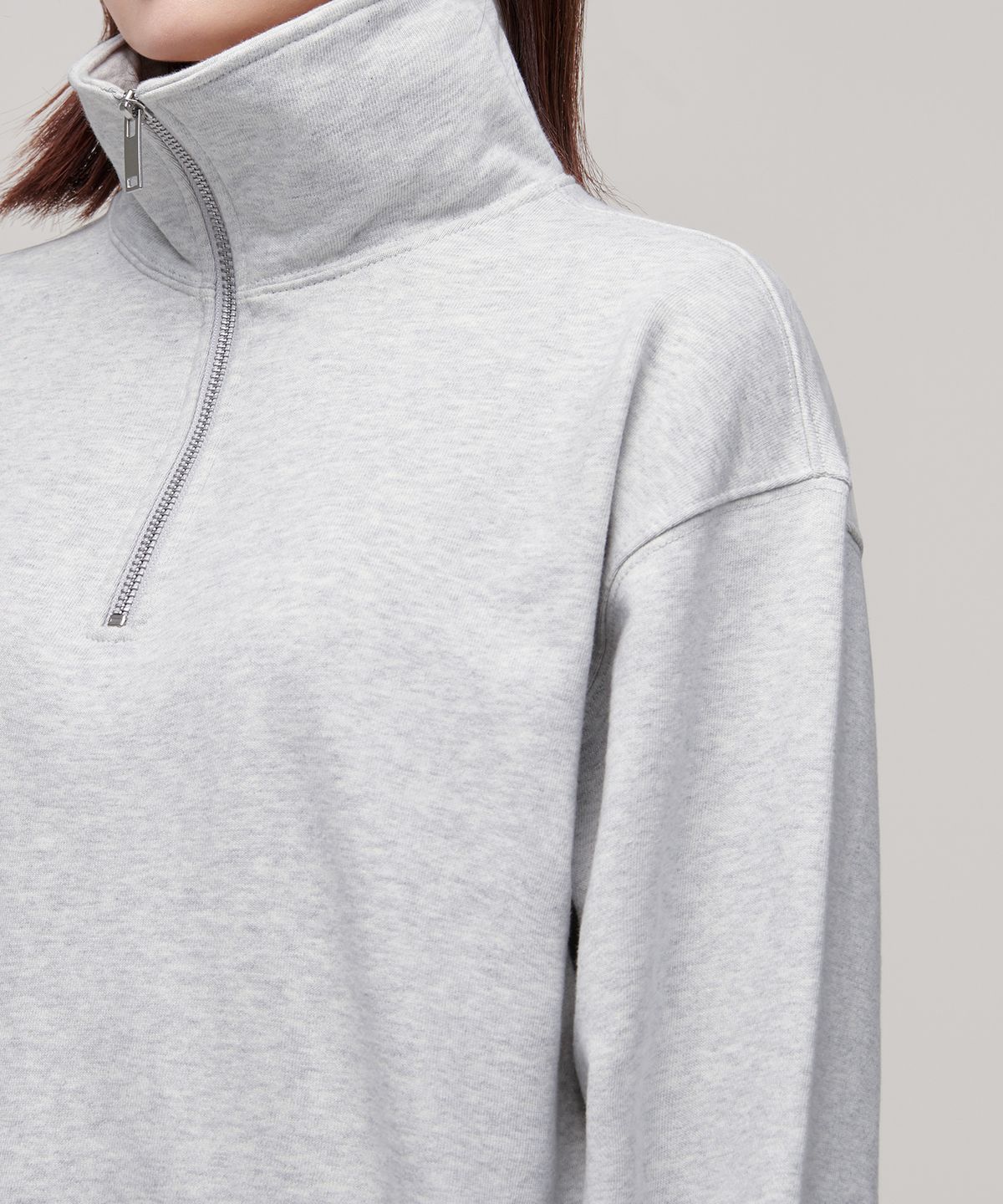 무신사 스탠다드 우먼(MUSINSA STANDARD WOMAN) 우먼즈 하프 집업 스웨트셔츠 [멜란지 라이트 그레이]