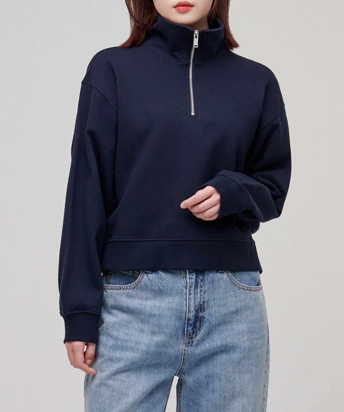무신사 스탠다드 우먼(MUSINSA STANDARD WOMAN) 우먼즈 하프 집업 스웨트셔츠 [네이비]