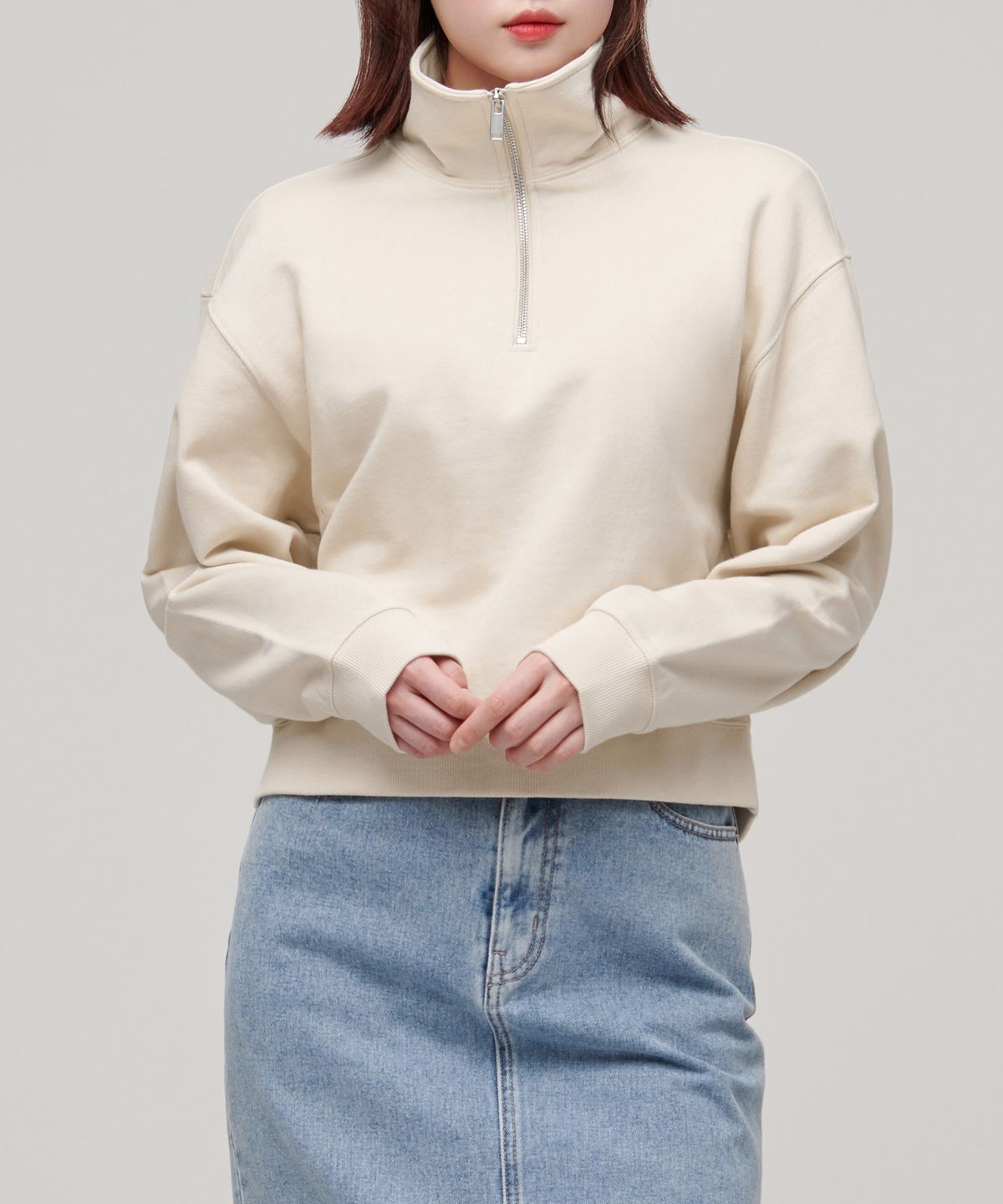 무신사 스탠다드 우먼(MUSINSA STANDARD WOMAN) 우먼즈 하프 집업 스웨트셔츠 [에그렛]