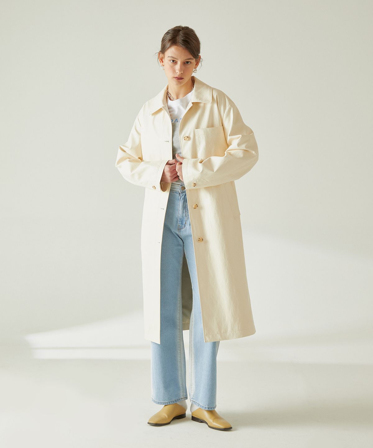 핀블랙(PINBLACK) LEATHER SINGLE COAT IVORY