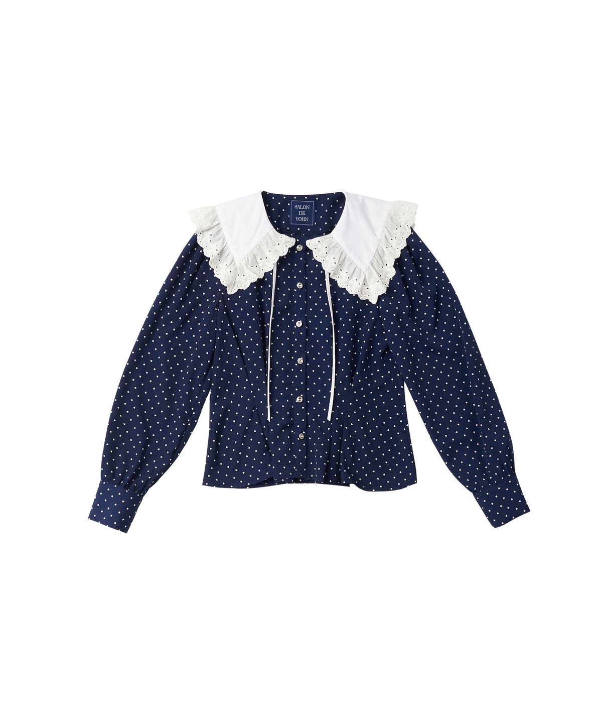 살롱 드 욘(SALON DE YOHN) Lace Collar Puff Shoulder Blouse_ Navy